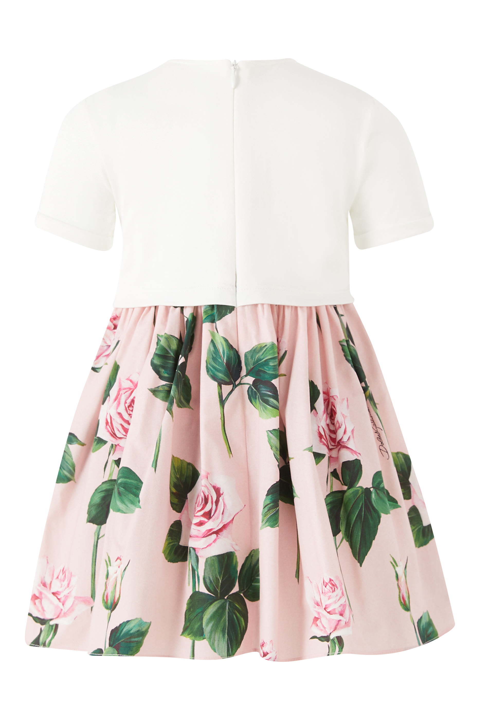 Kids Rose Print Poplin and Jersey Dress