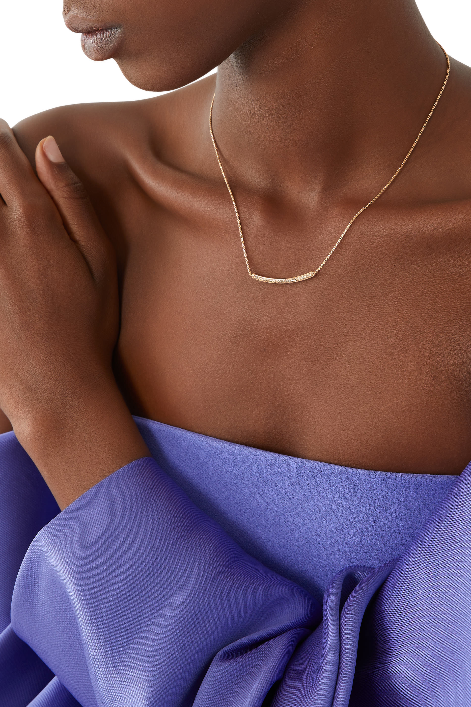 Petite Pave Bar 17in Necklace, 18k Pink Gold & Diamonds