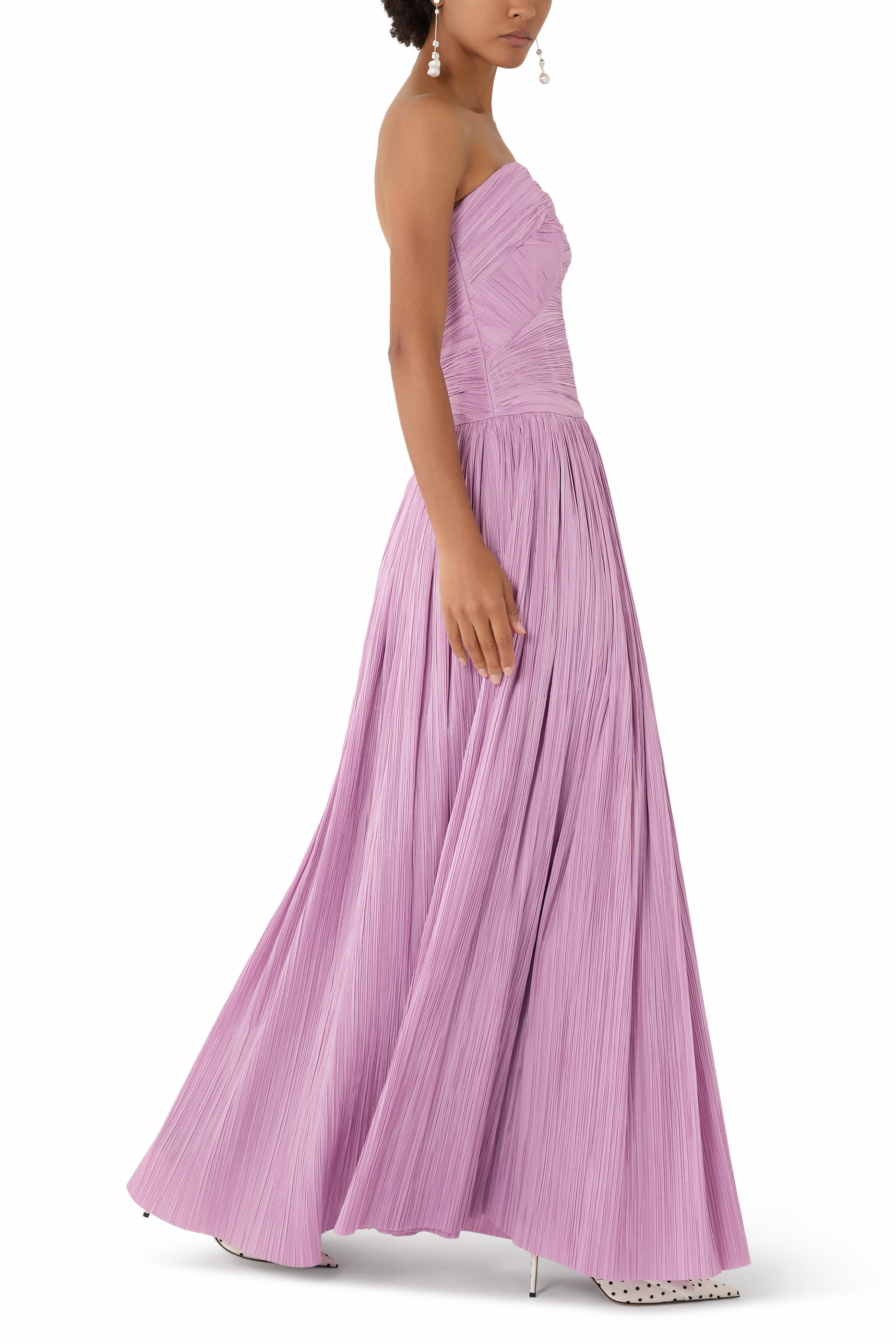 Aubriella Plisse Strapless Gown