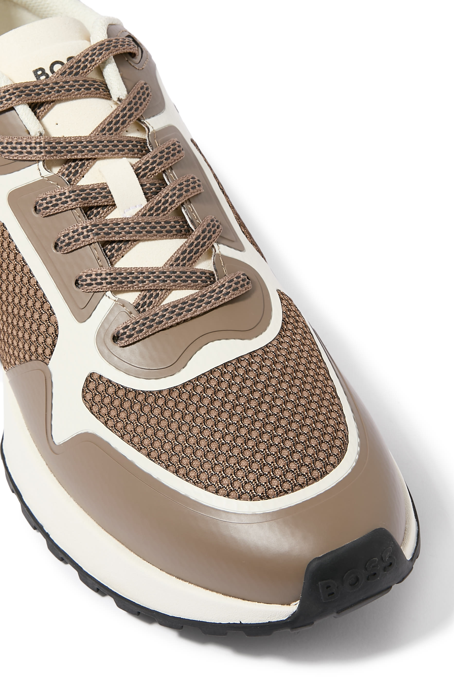 Mixed-Material Trainers with Mesh Details and Branding