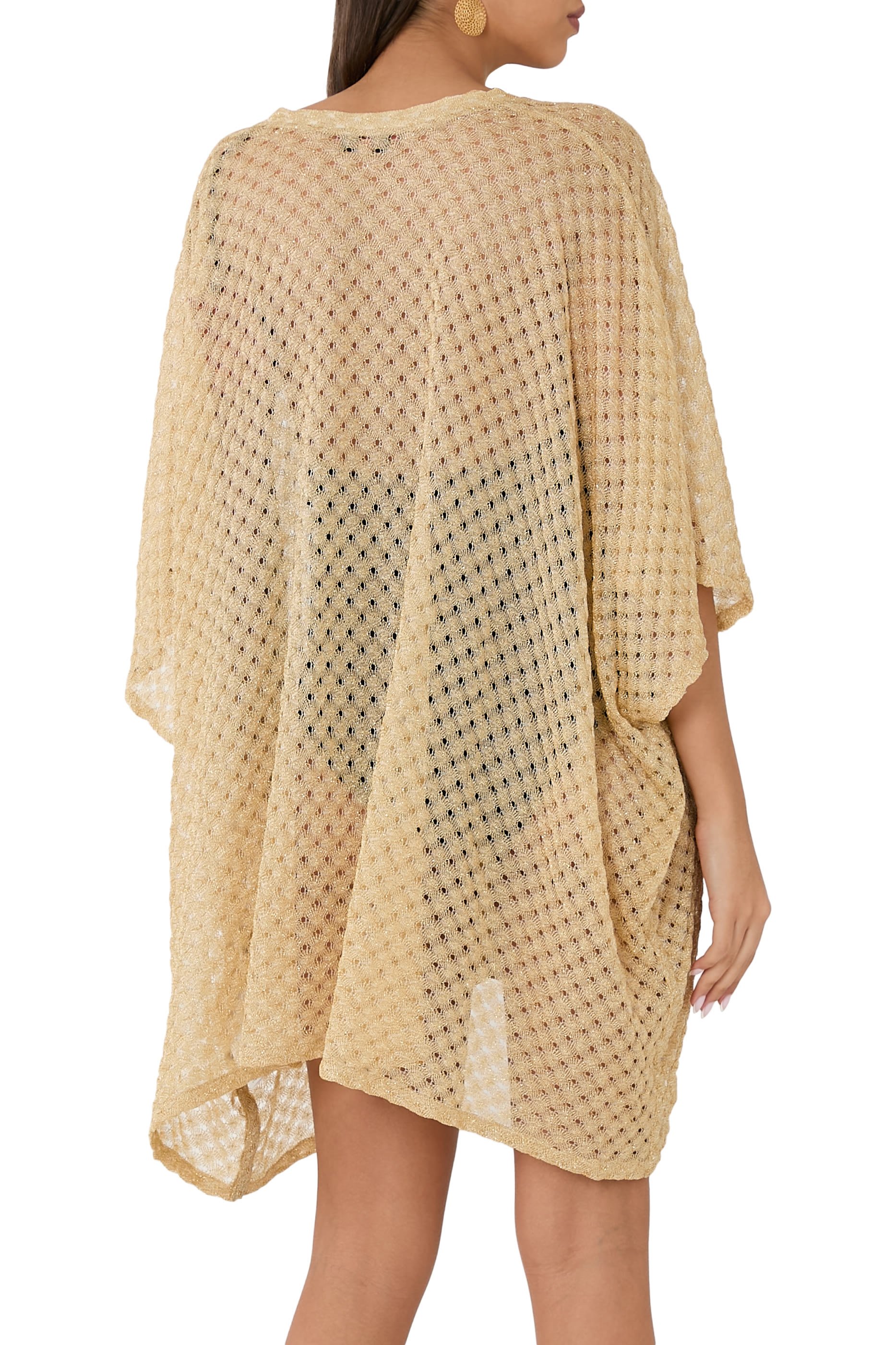 Short Caftan Cover-Up in Lamé Viscose with Raschel Workmanship