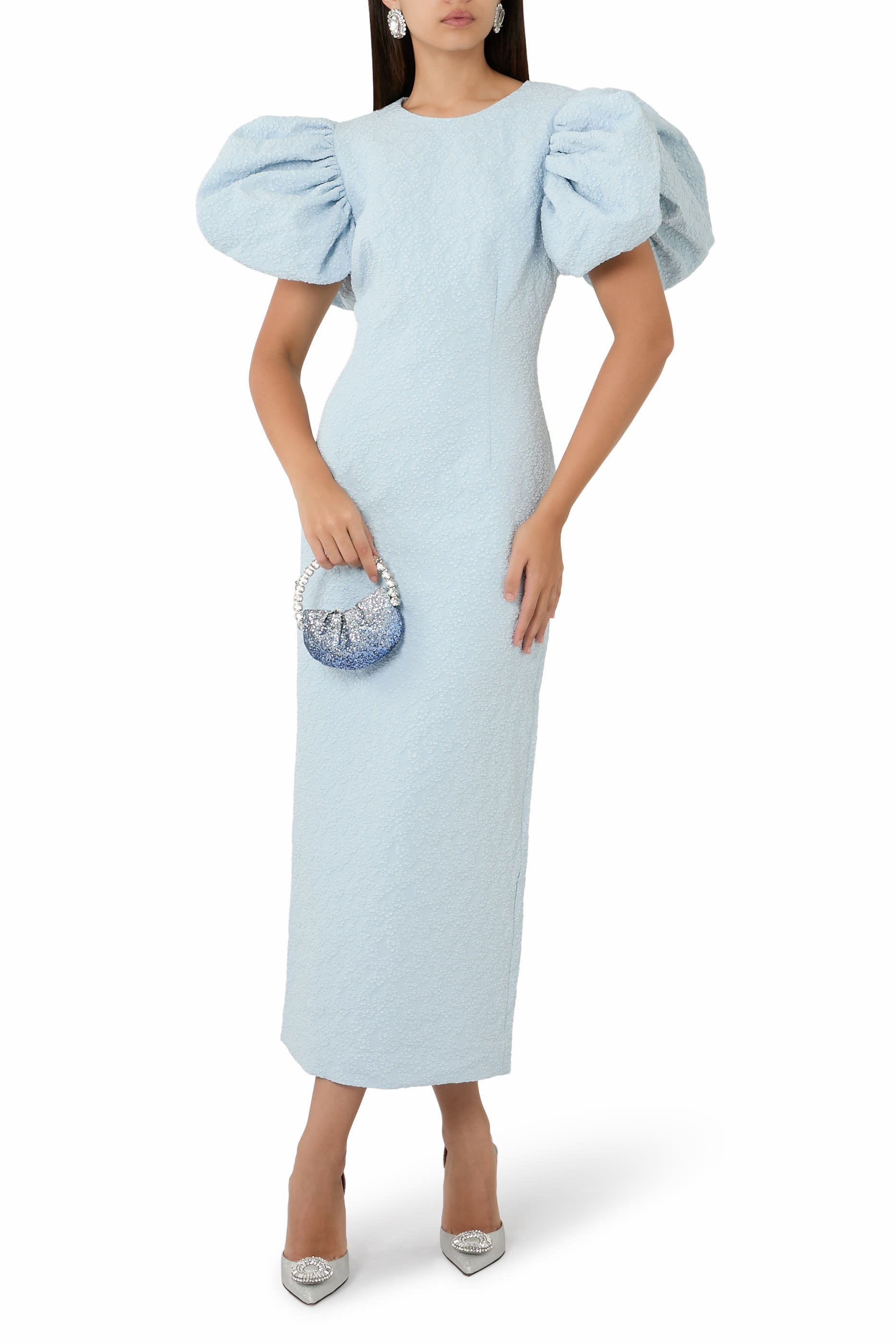 Puffy Jacquard Midi Dress