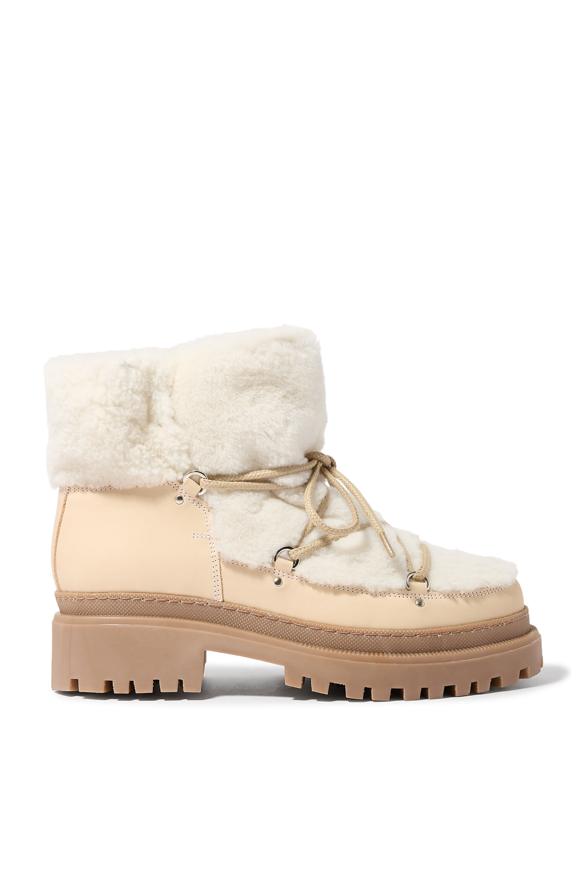Lace-Up Mid-Length Shearling Boots