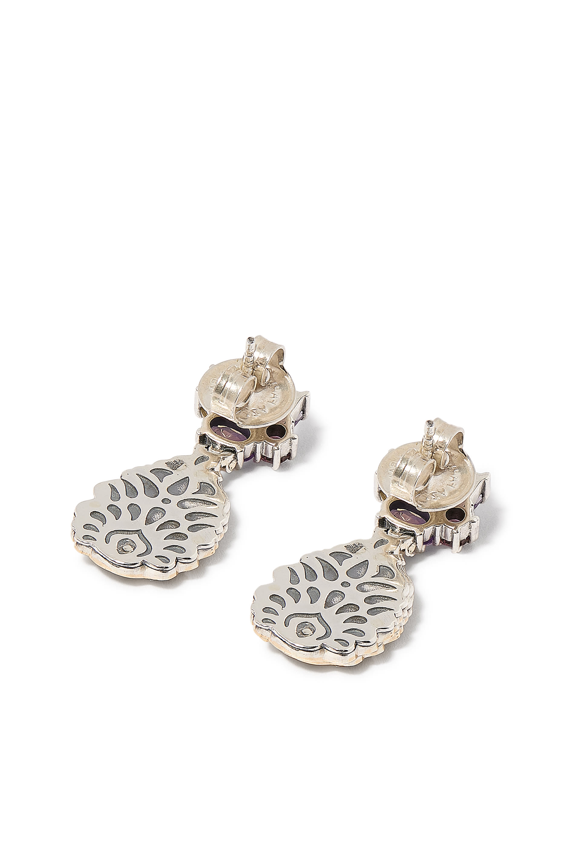 El Nur Drop Earrings, 18k Yellow Gold, Sterling Silver & Citrine, Amethyst