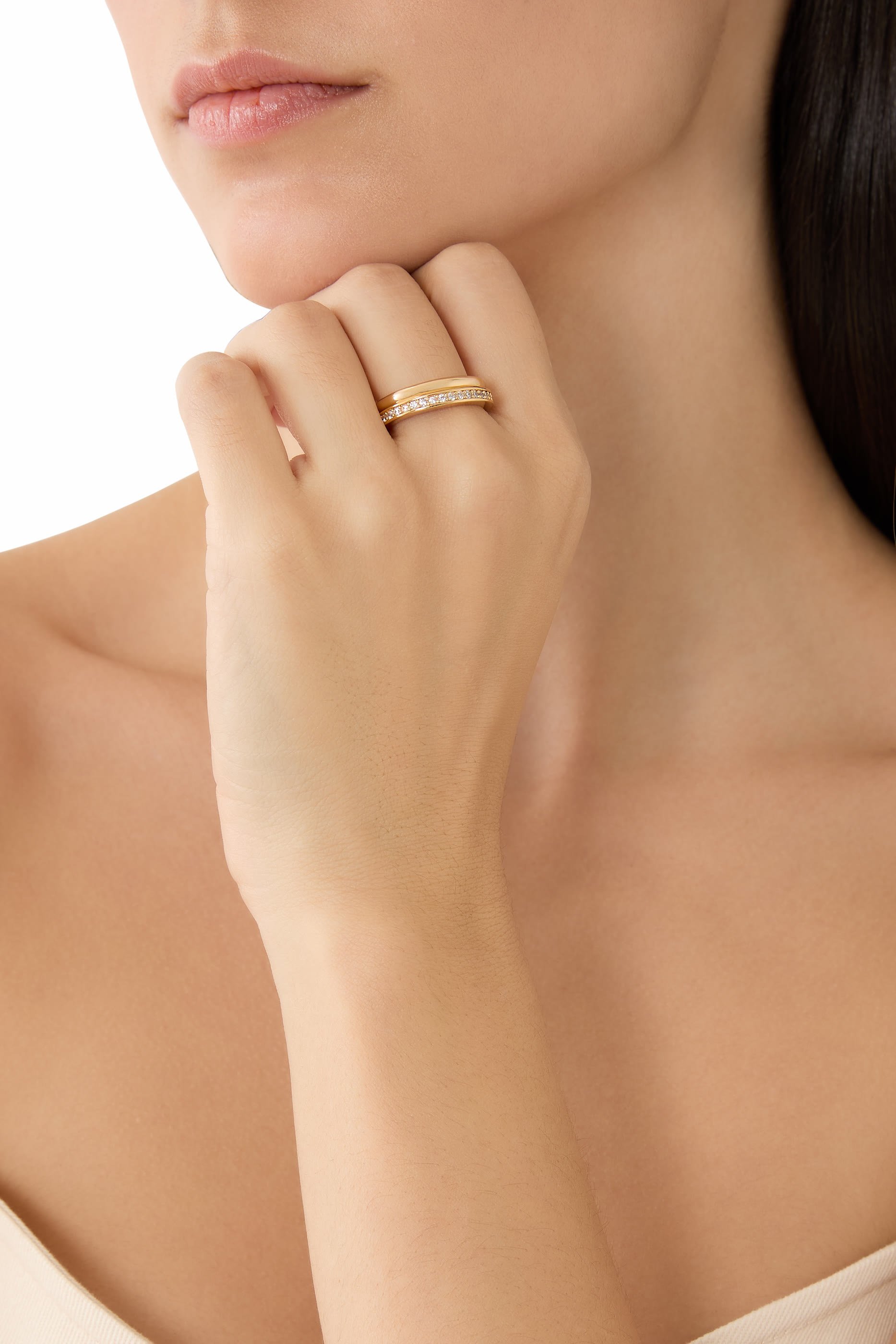 Vroom Ring Set, 14K Gold Plated Brass & Cubic Zirconia