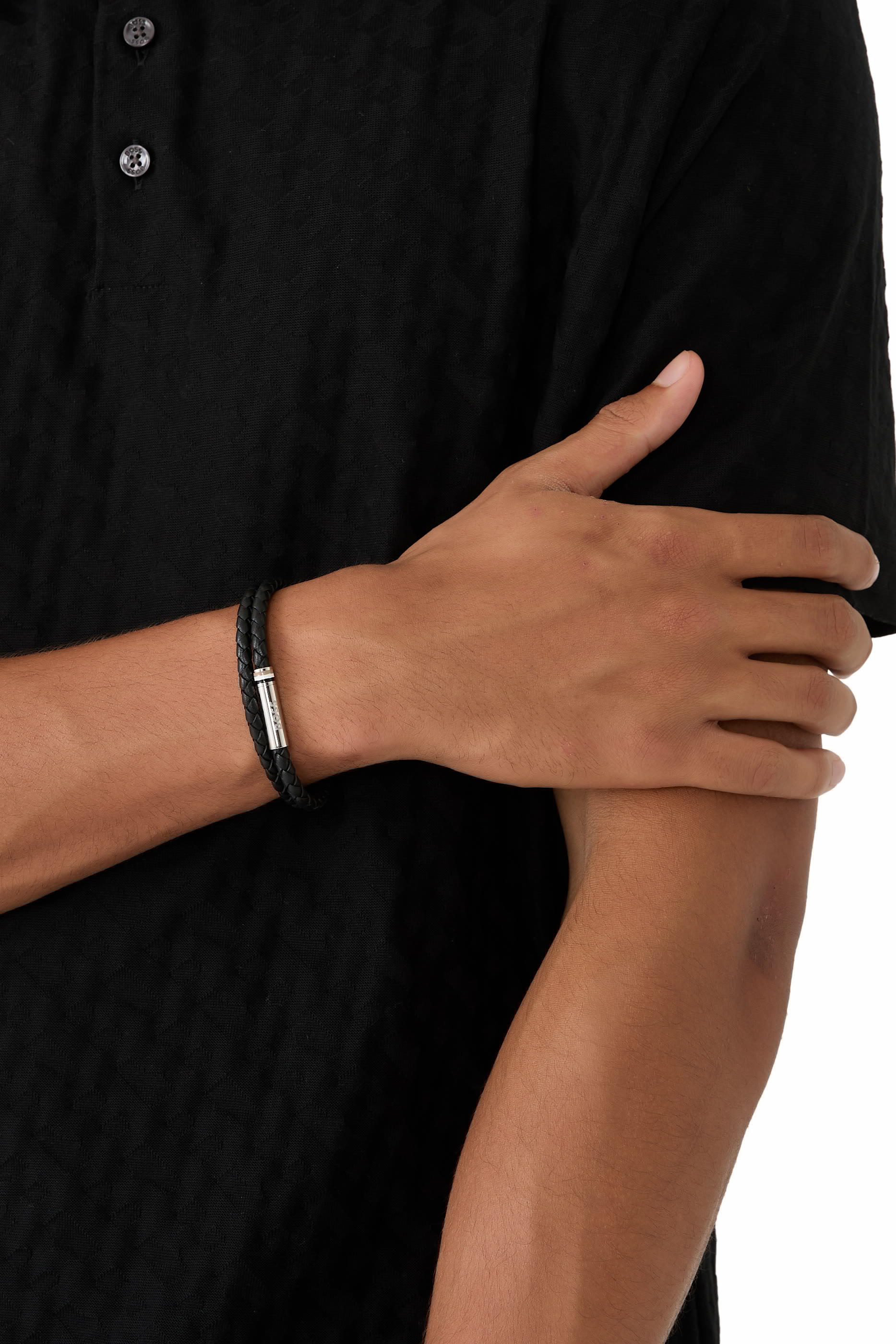 Ares Double-Wrap Cuff, Leather & Stainless Steel