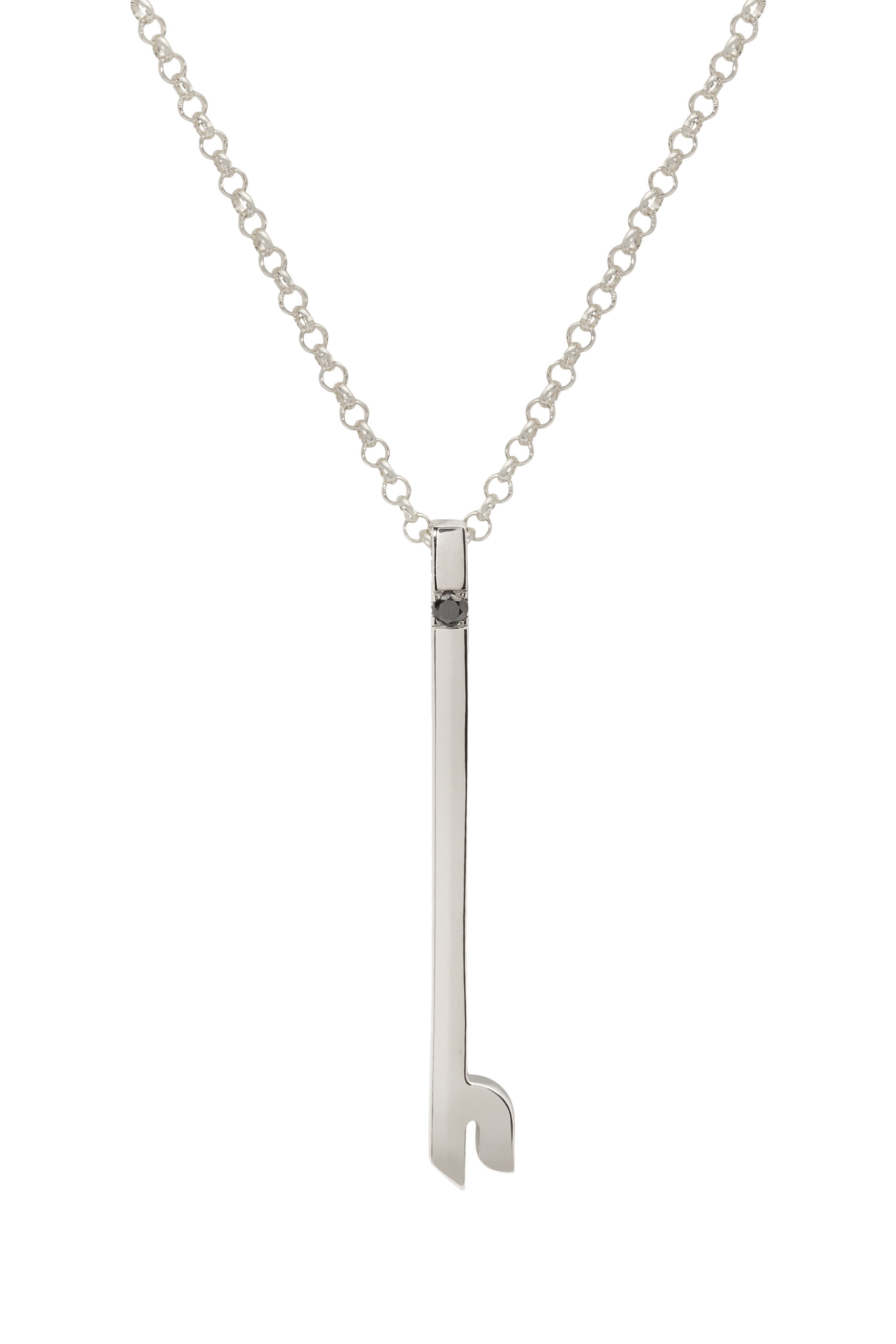 Shiny Long Letter Ein Pendant, Sterling Silver & Black Diamond