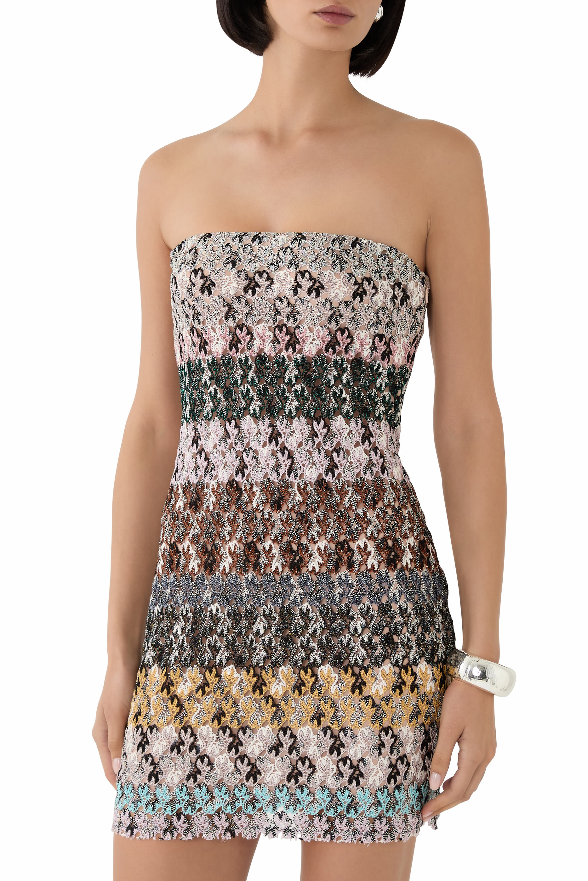 Mini Dress in Striped Embroidered Lace