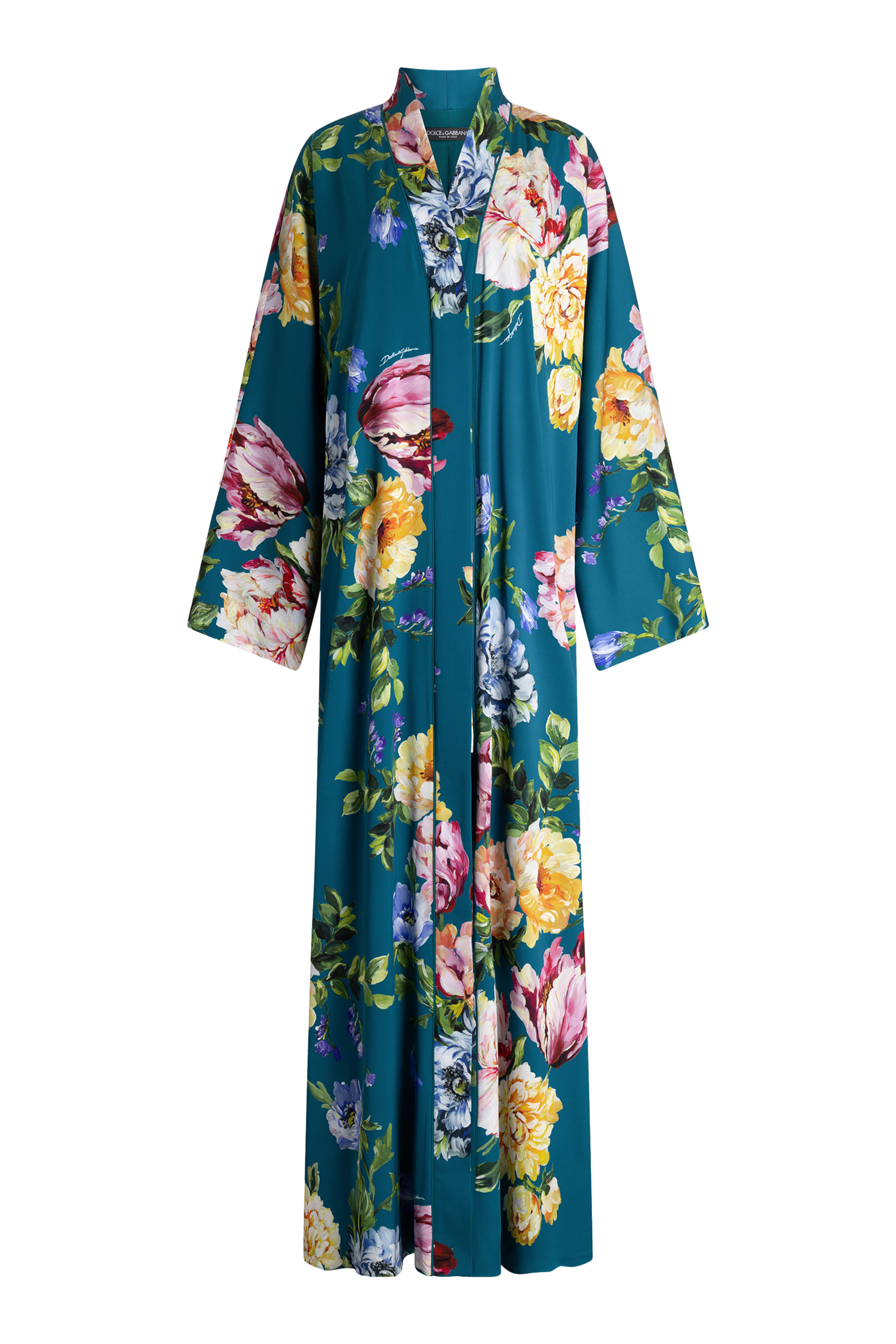 Peony-Print Charmeuse Kaftan
