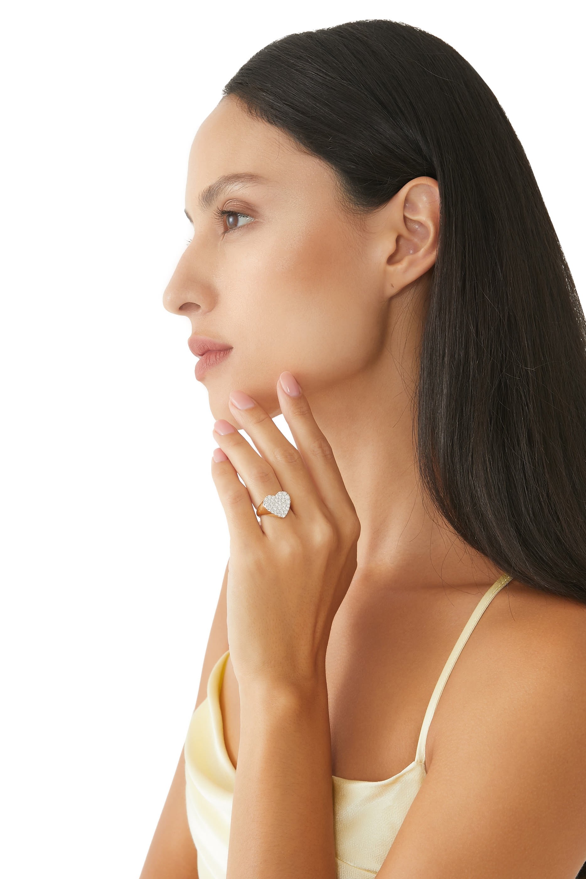 Heart Pinky Ring, 18k Yellow Gold & Diamonds