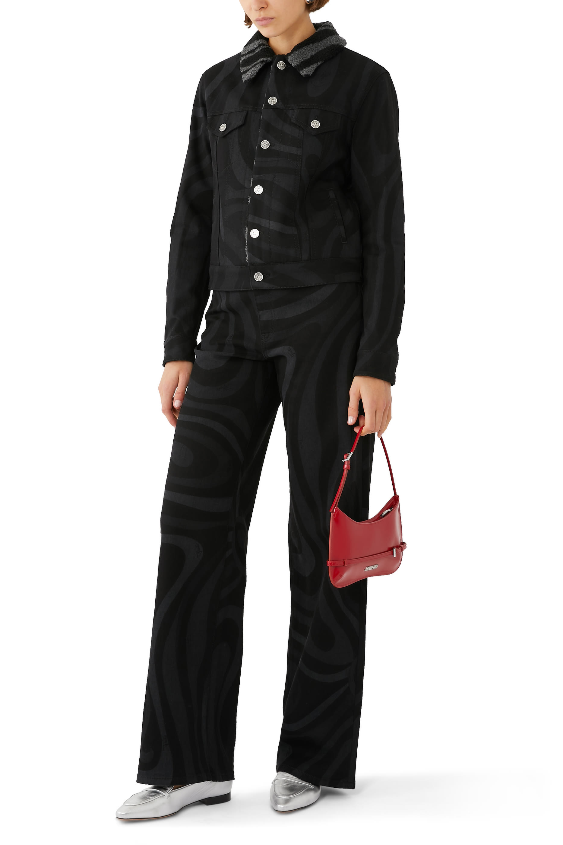 Marmo-Print Wide-Leg Jeans