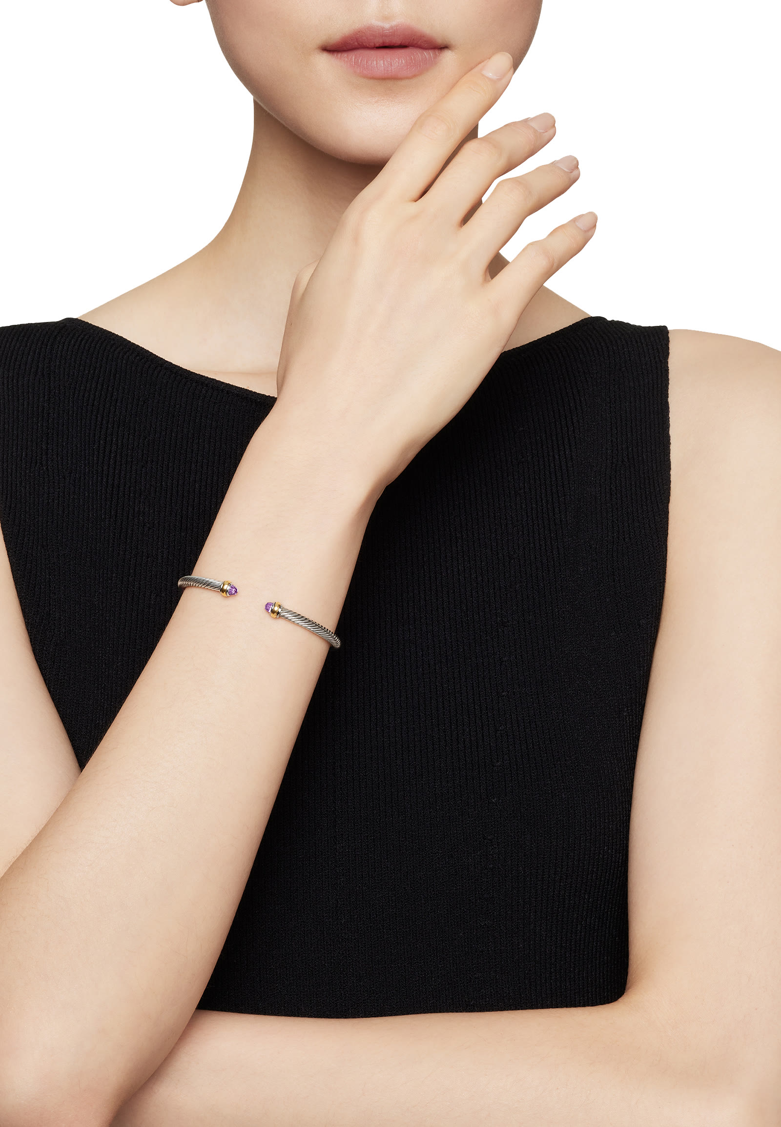 Sterling Silver, 18K Yellow Gold & Amethyst Classic Cable Bracelet