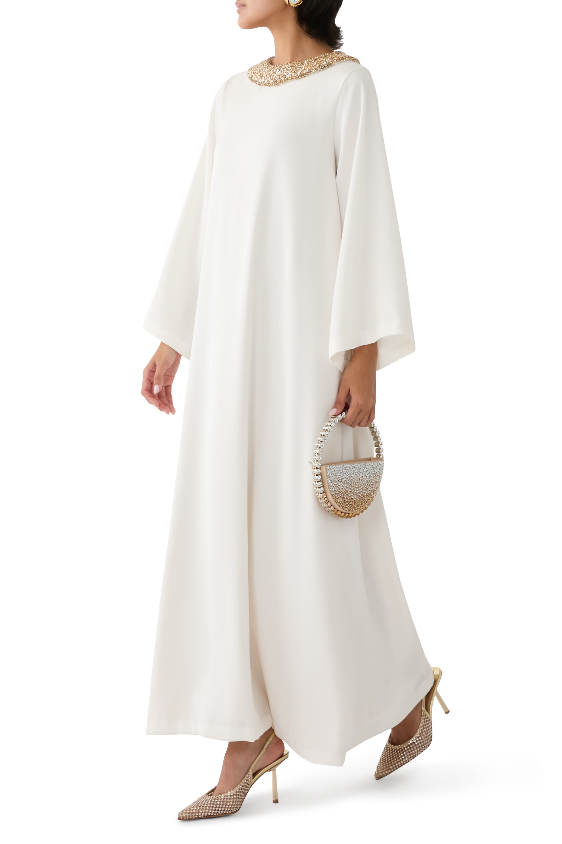 Crystal Embellished Neck Detail Dress