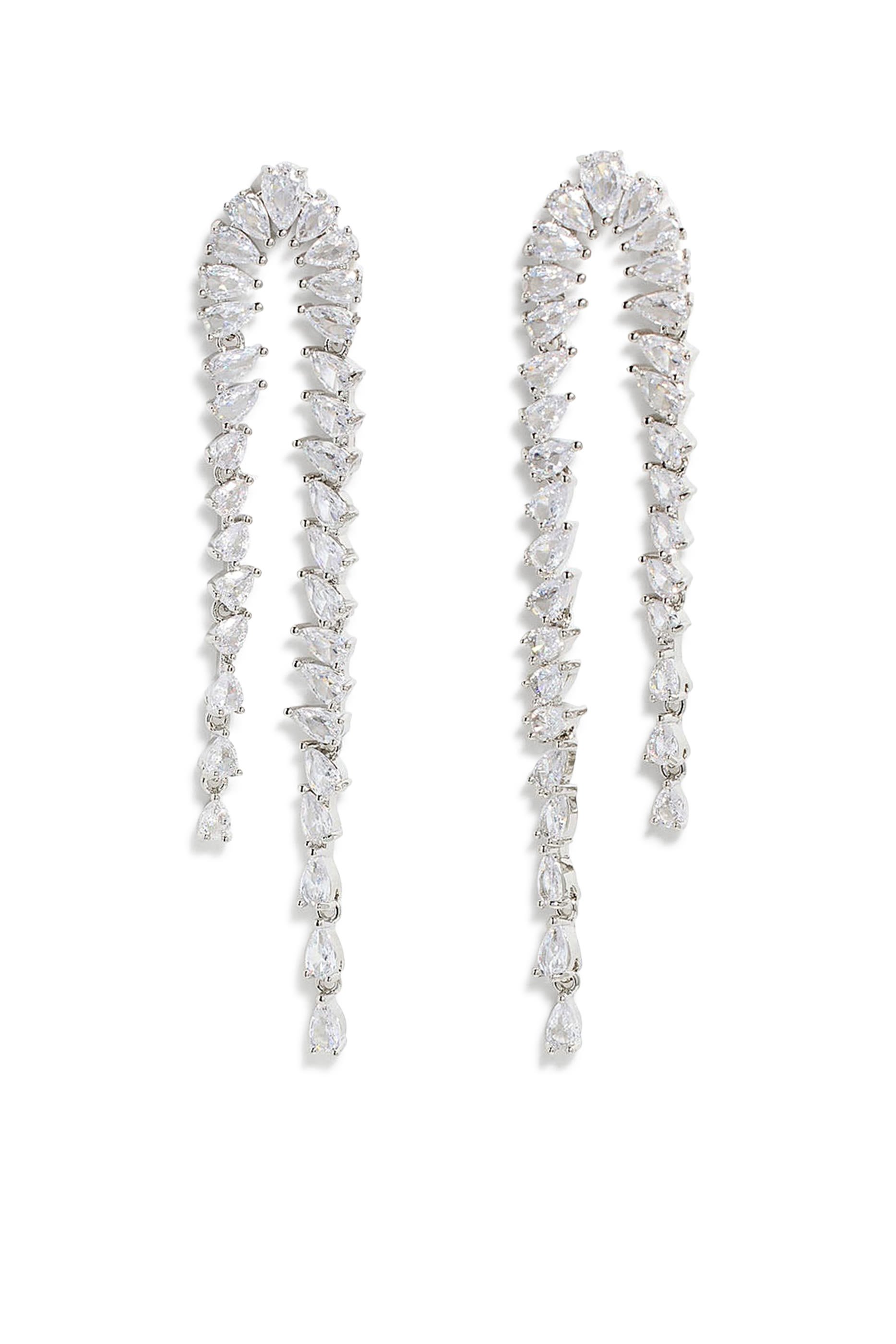 Pear Diamond Drop Earrings, Sterling Silver