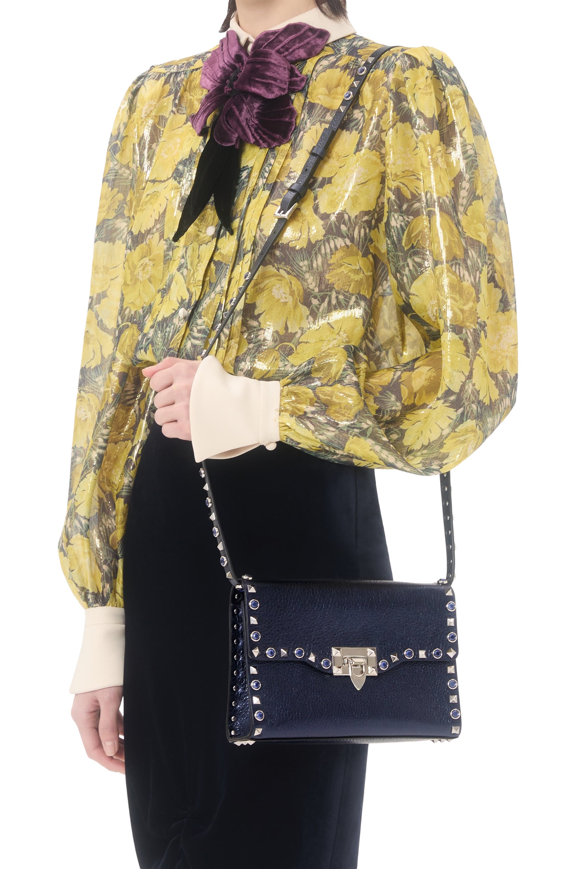  Rockstud Small Shoulder Bag in Laminated Calfskin with Cabochon Stones