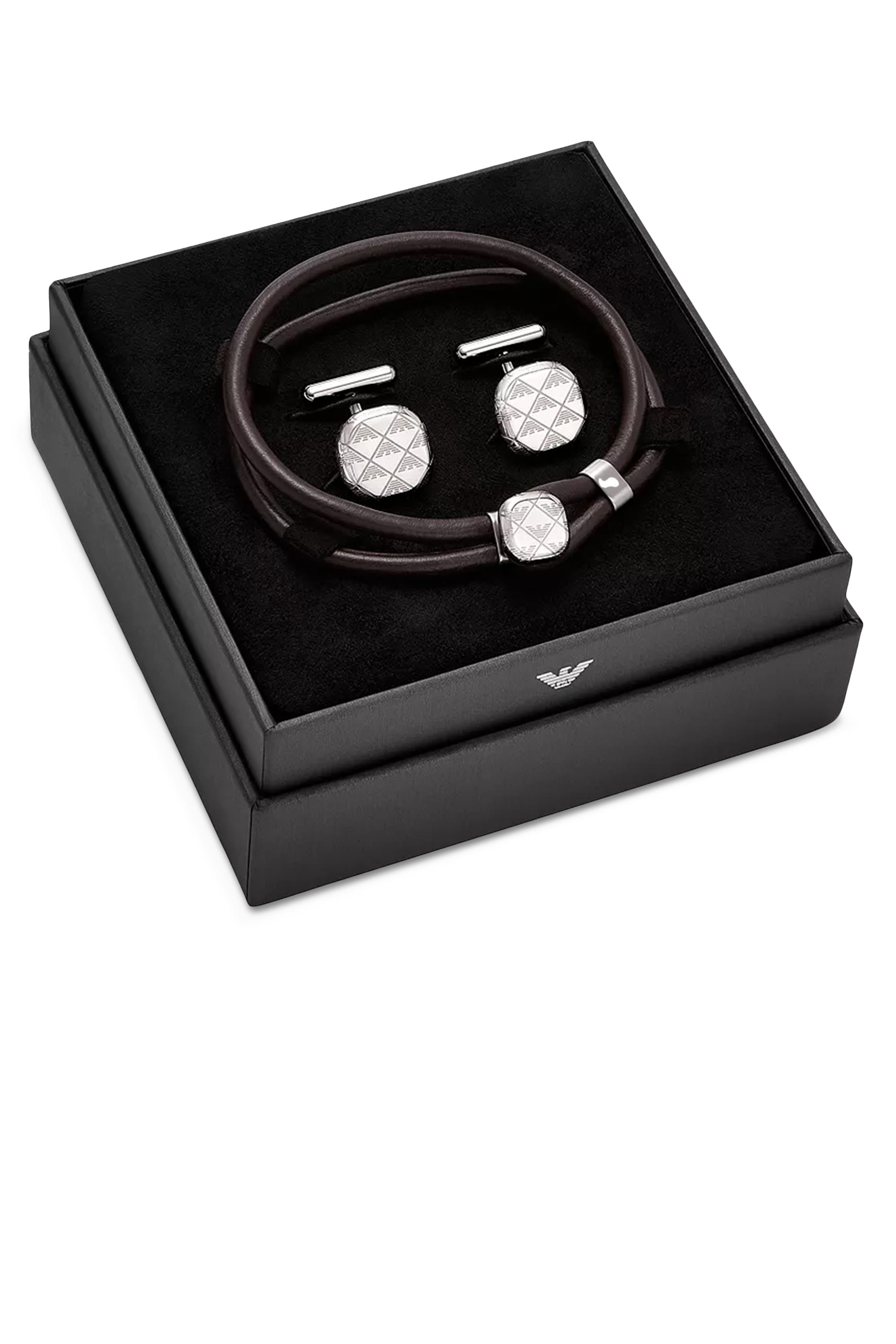 Leather Bracelet and Cufflinks Set, Leather & Silver