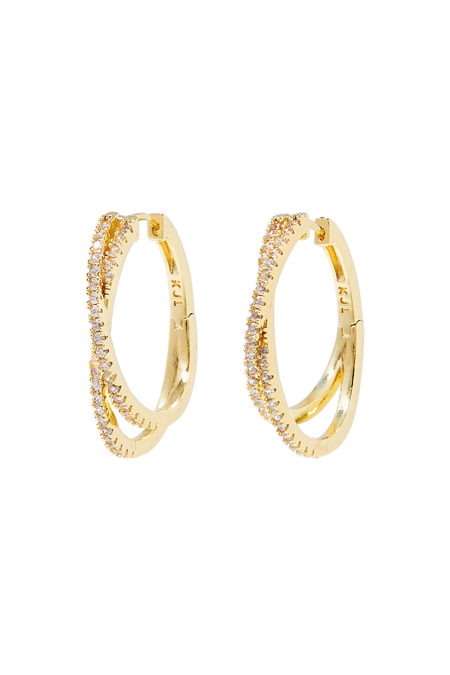 Pave Double Crossover Hoops, Gold-Plated Brass & Cubic Zirconia