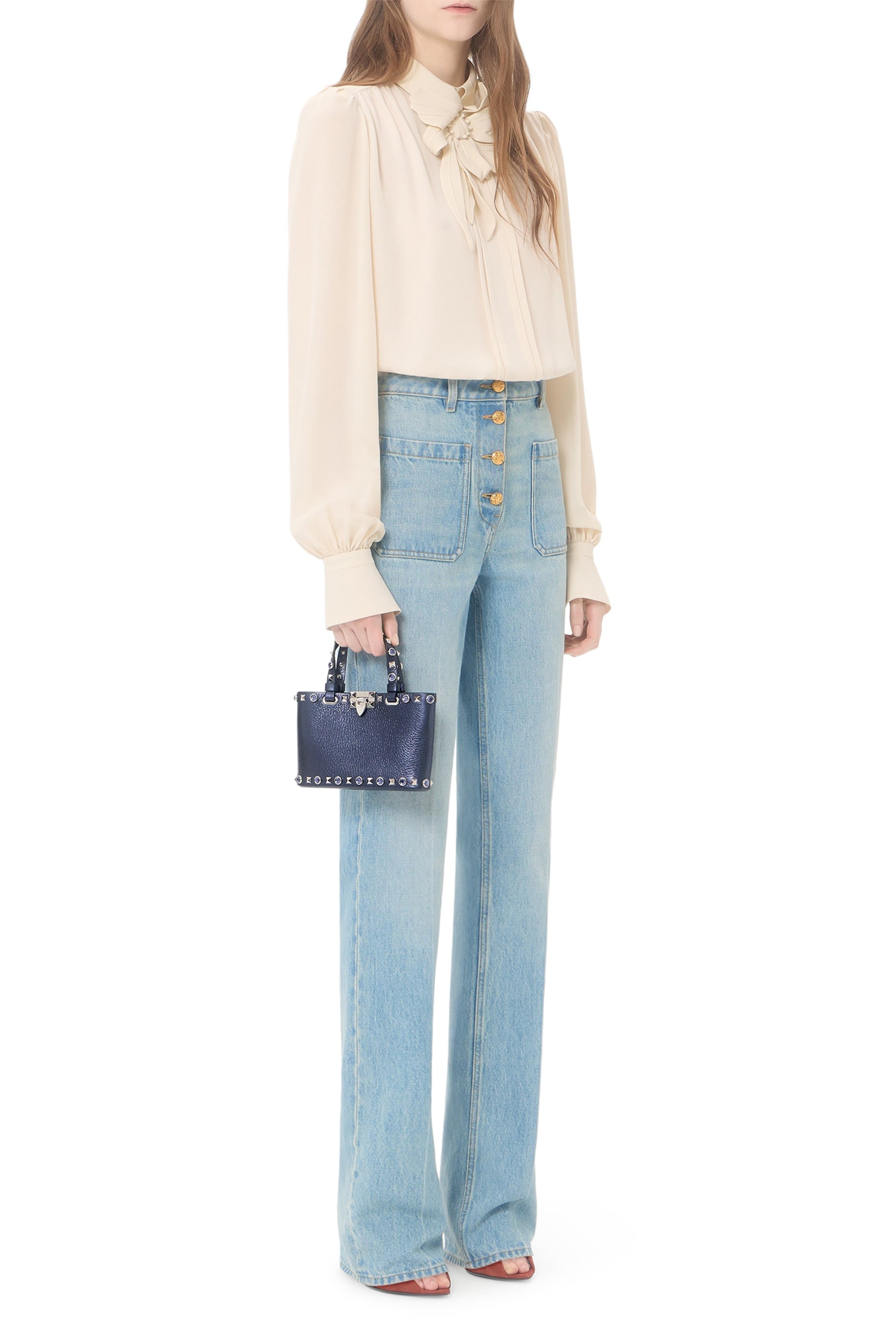 Rockstud Mini Shopping Bag in Laminated Calfskin