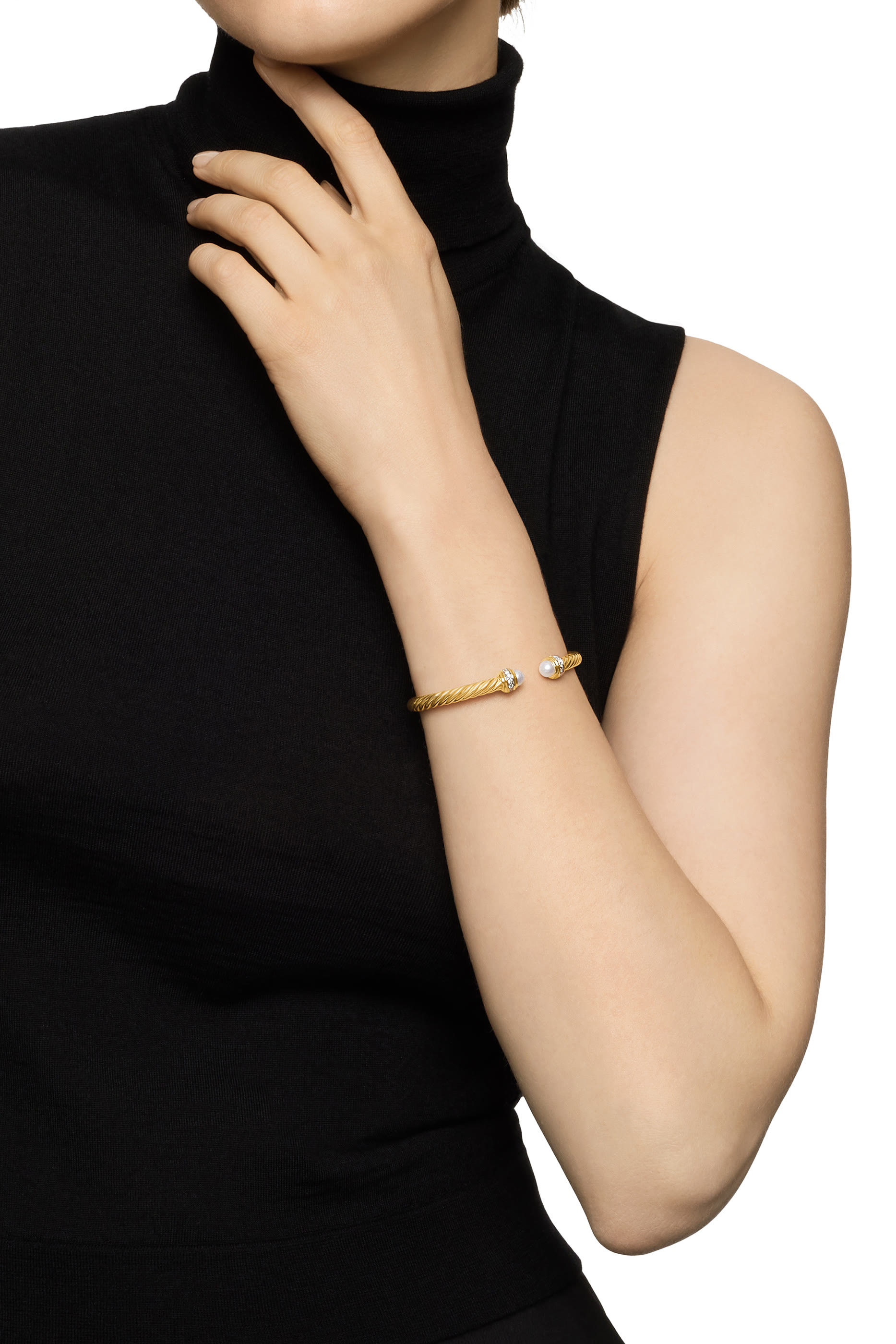 Classic Cablespira® Bracelet, 18K Yellow Gold, Pearls & Diamonds