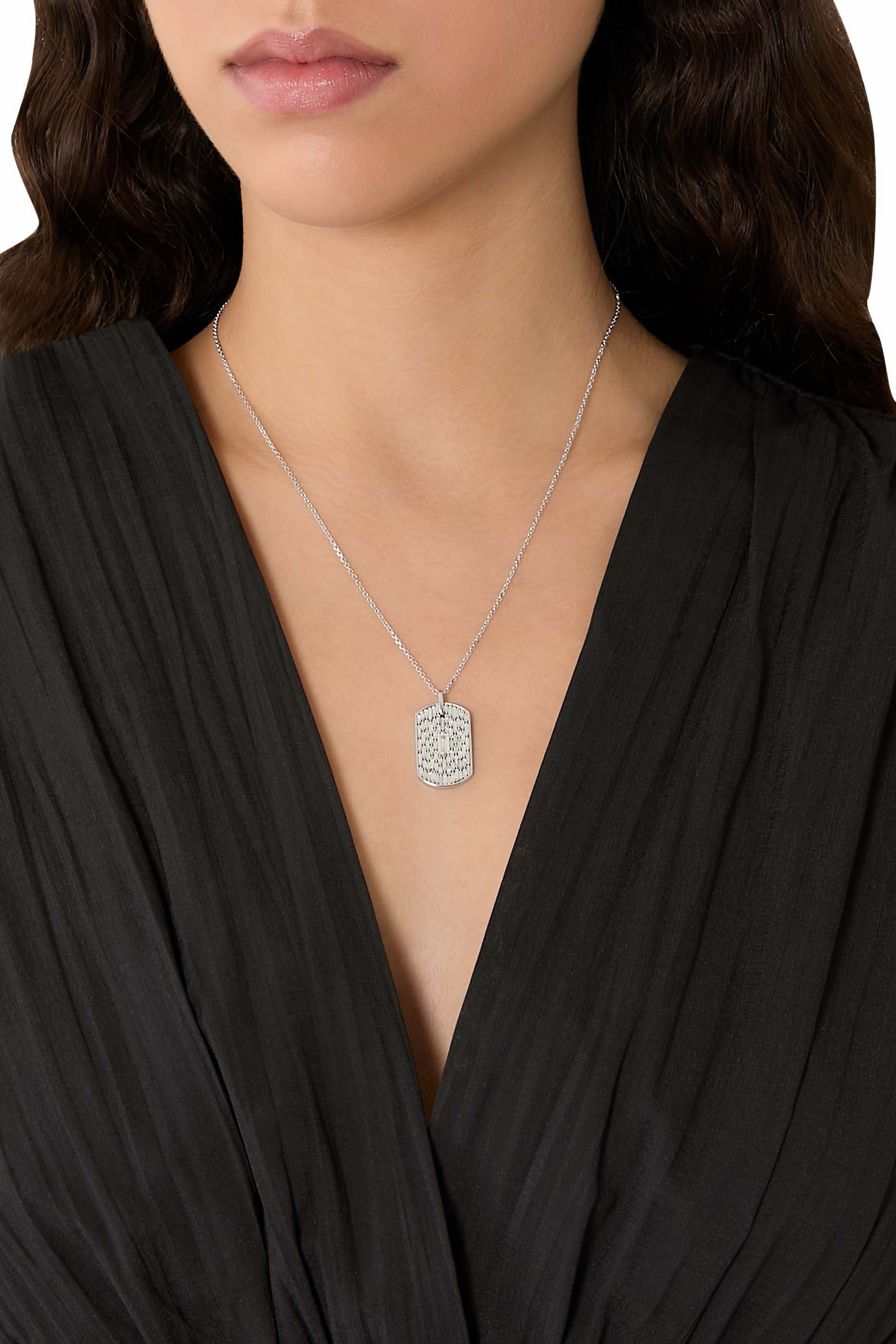  Infinite Waterfall Dog Tag Pendant, 18K White Gold & Diamonds