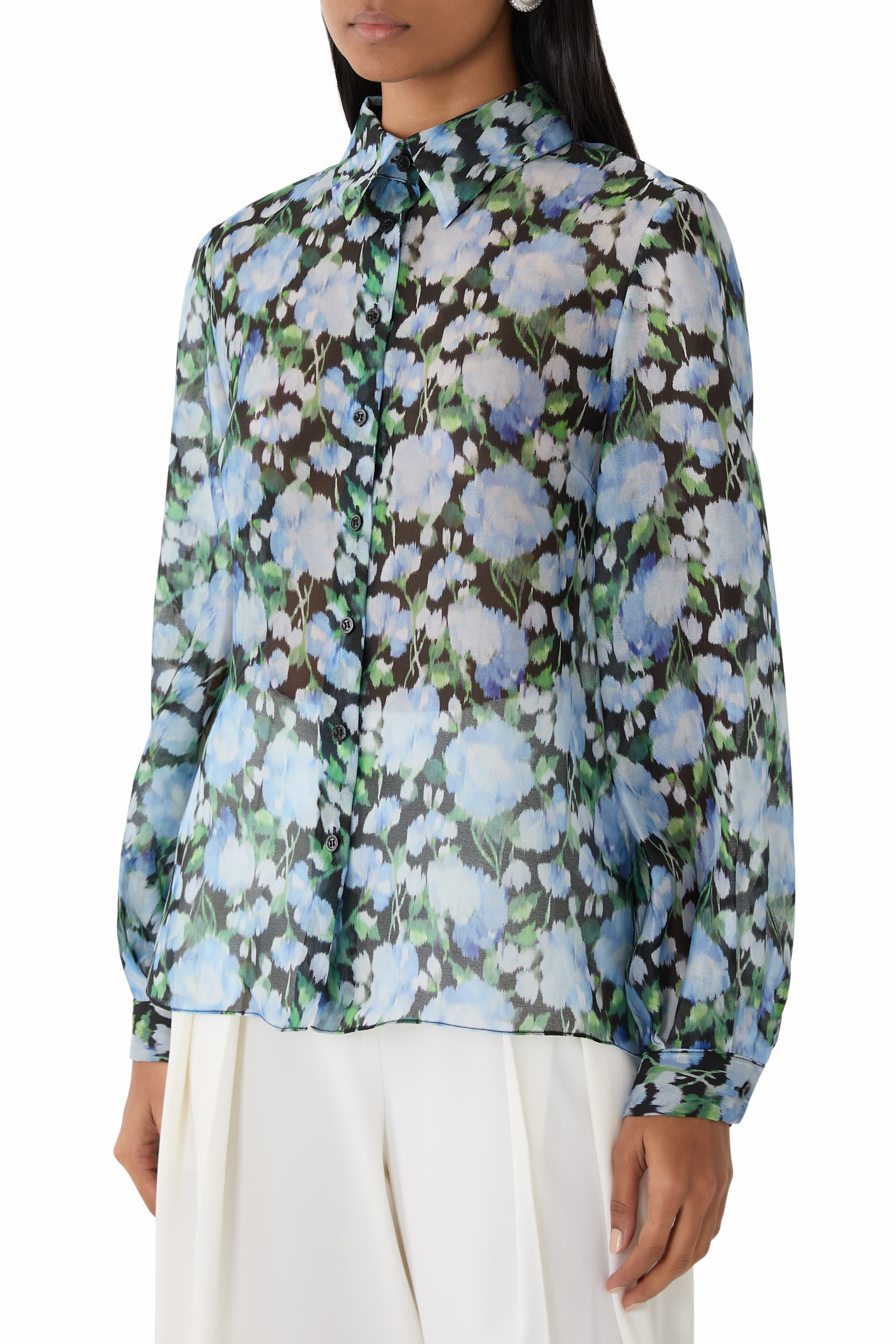 Peony-Print Organza Shirt