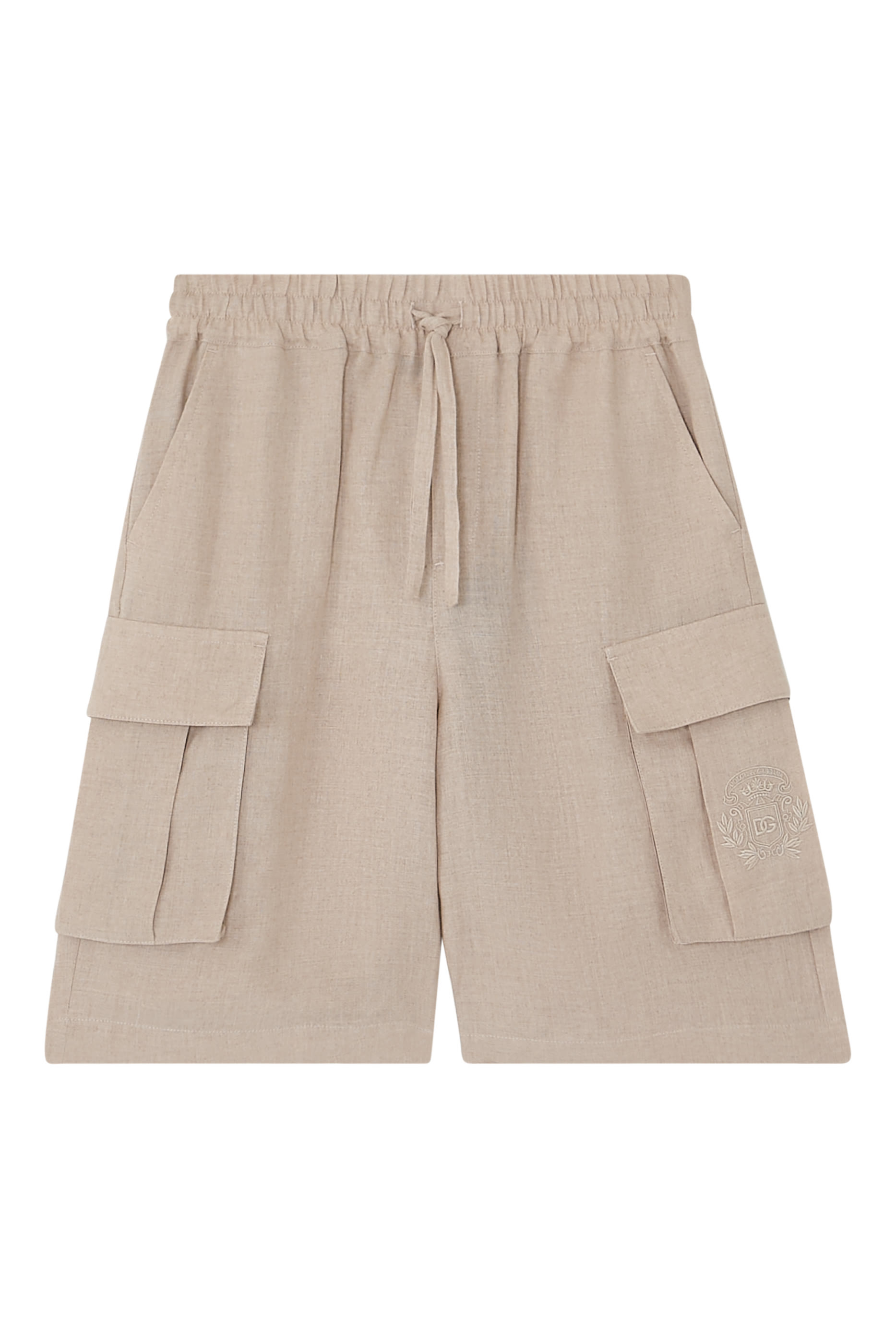 Kids Linen Bermuda Shorts with Crest Embroidery