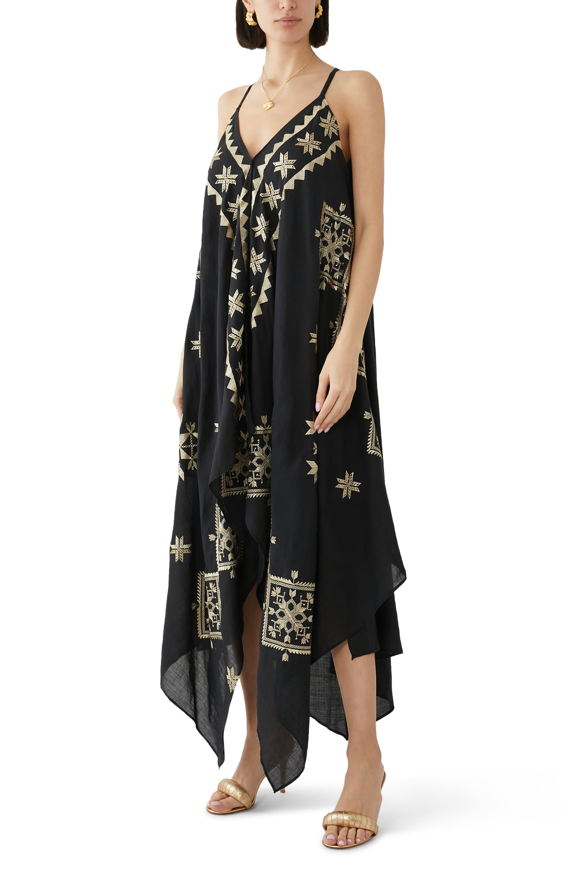 V-Neck Embroidered Midi Dress