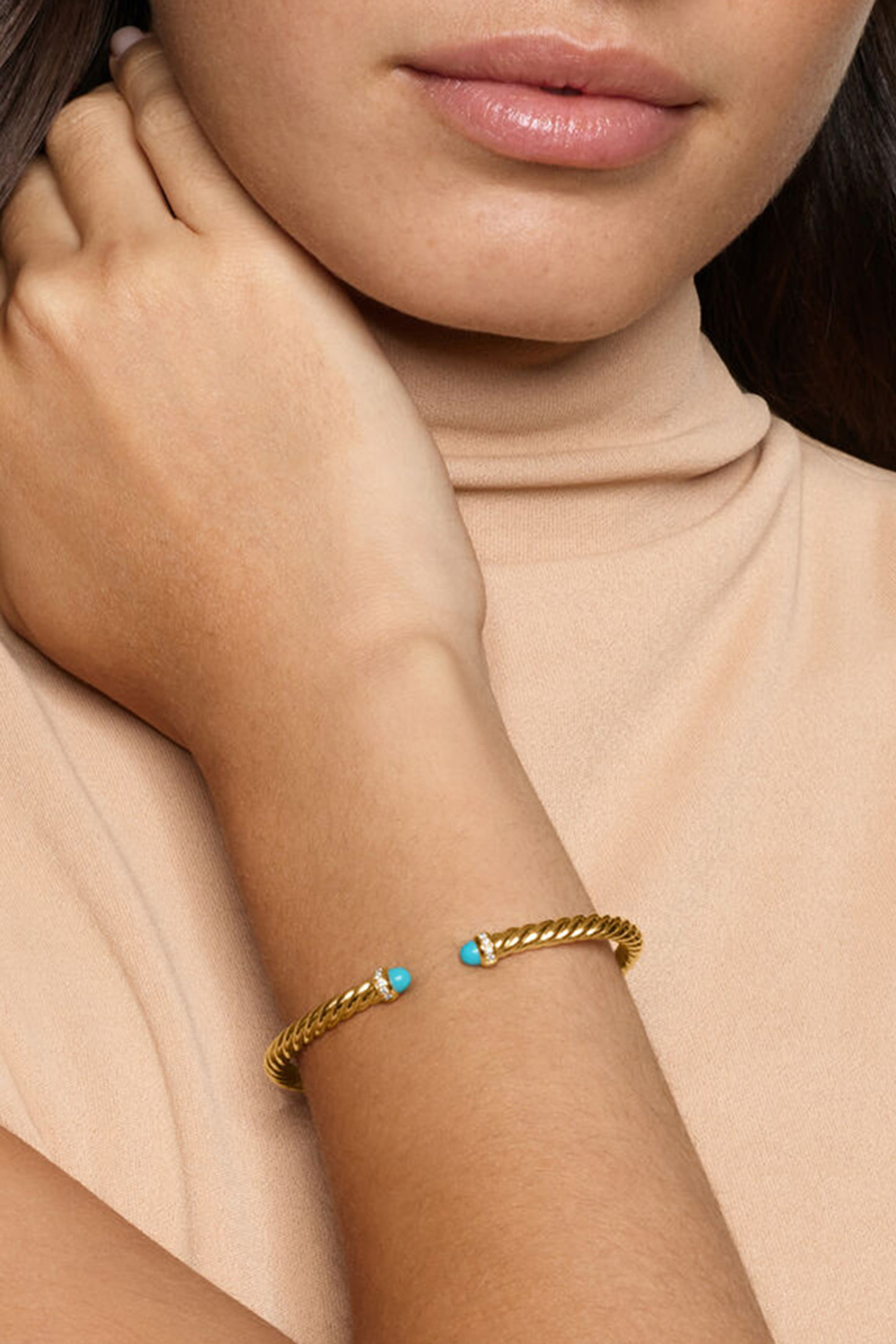 Cablespira® Flex Bracelet, 18K Yellow Gold with Turquoise & Diamonds