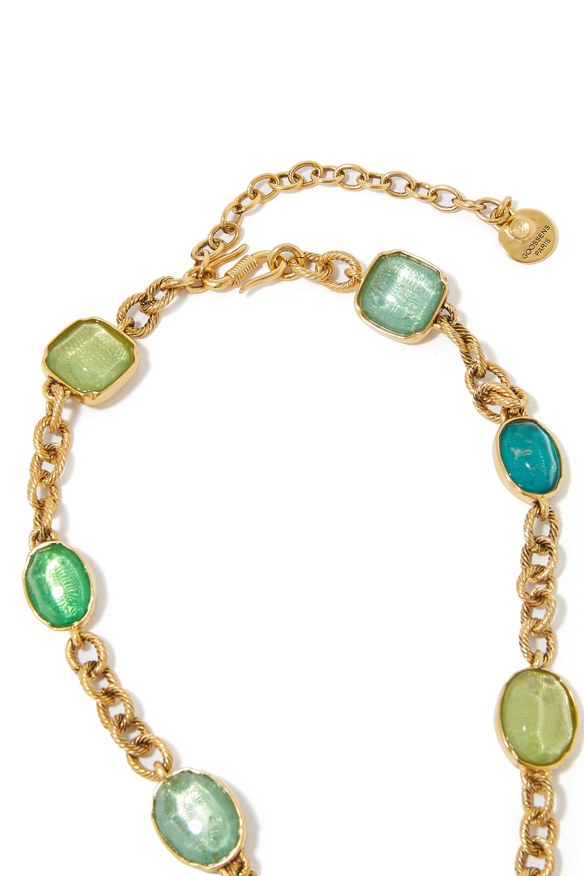 Cabochons Necklace, 24k Gold-Plated Brass with Rock Crystal