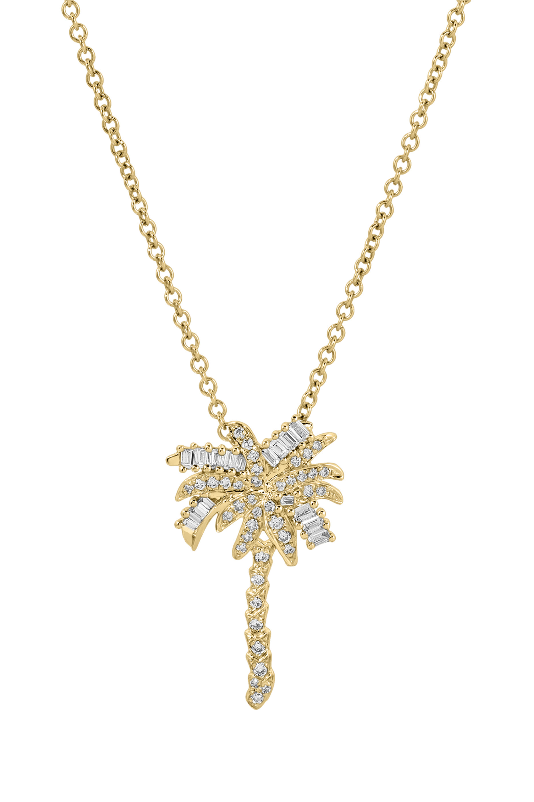 Small Diamond Palm Tree Pendant, 18k Yellow Gold & Diamonds