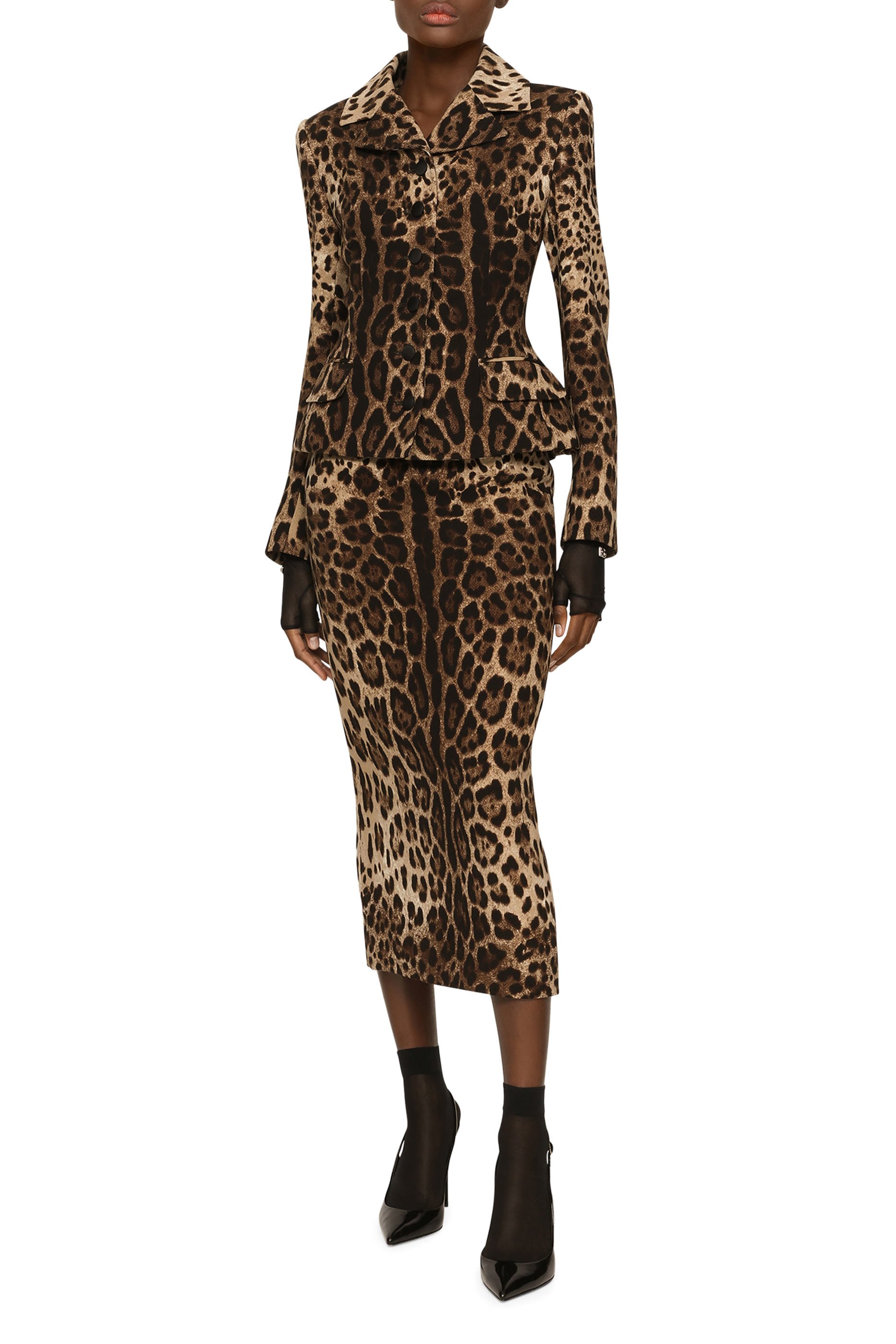Leopard Print Single-Breasted Double Crepe Jacket