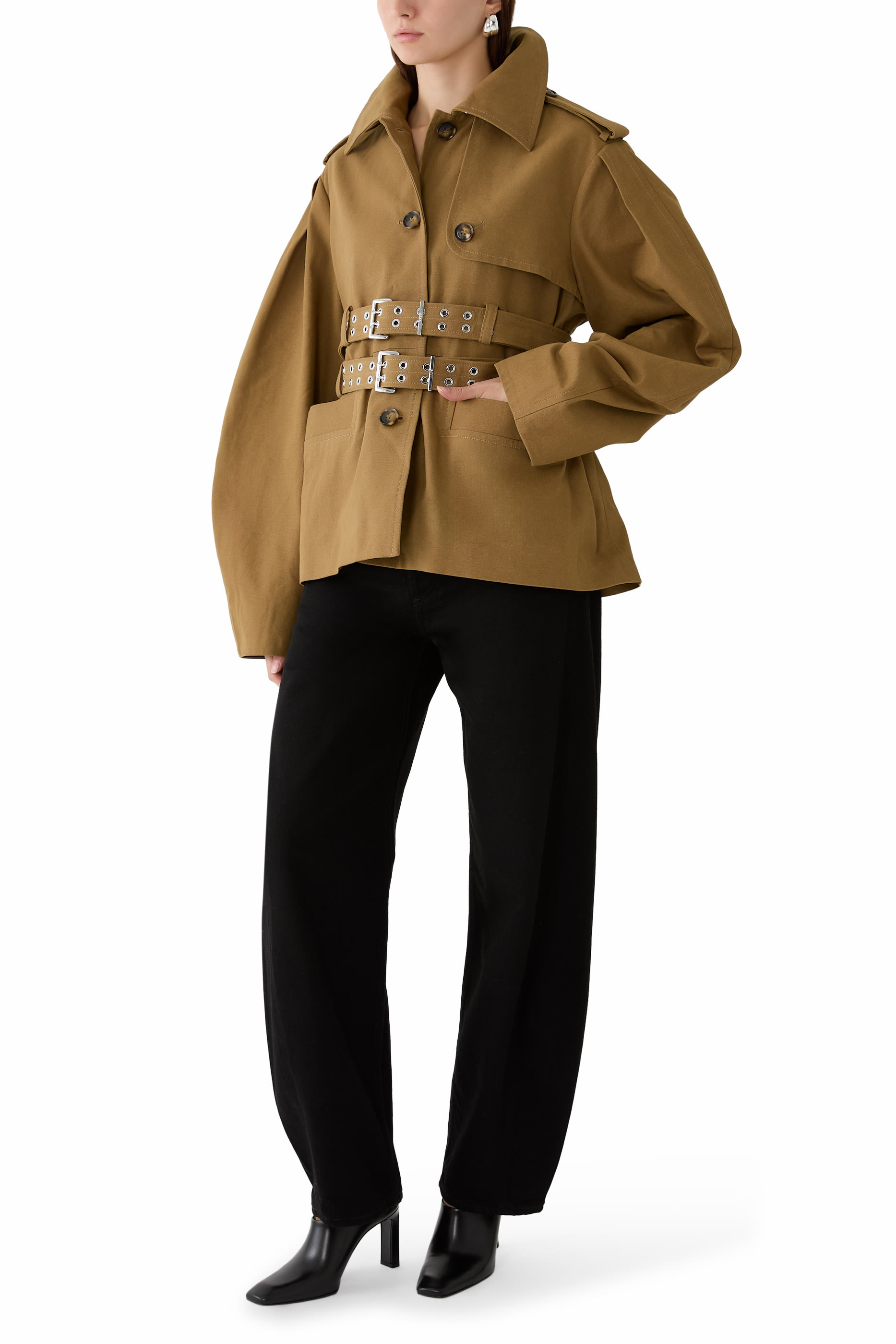 Belted Puff Sleeves Jacket