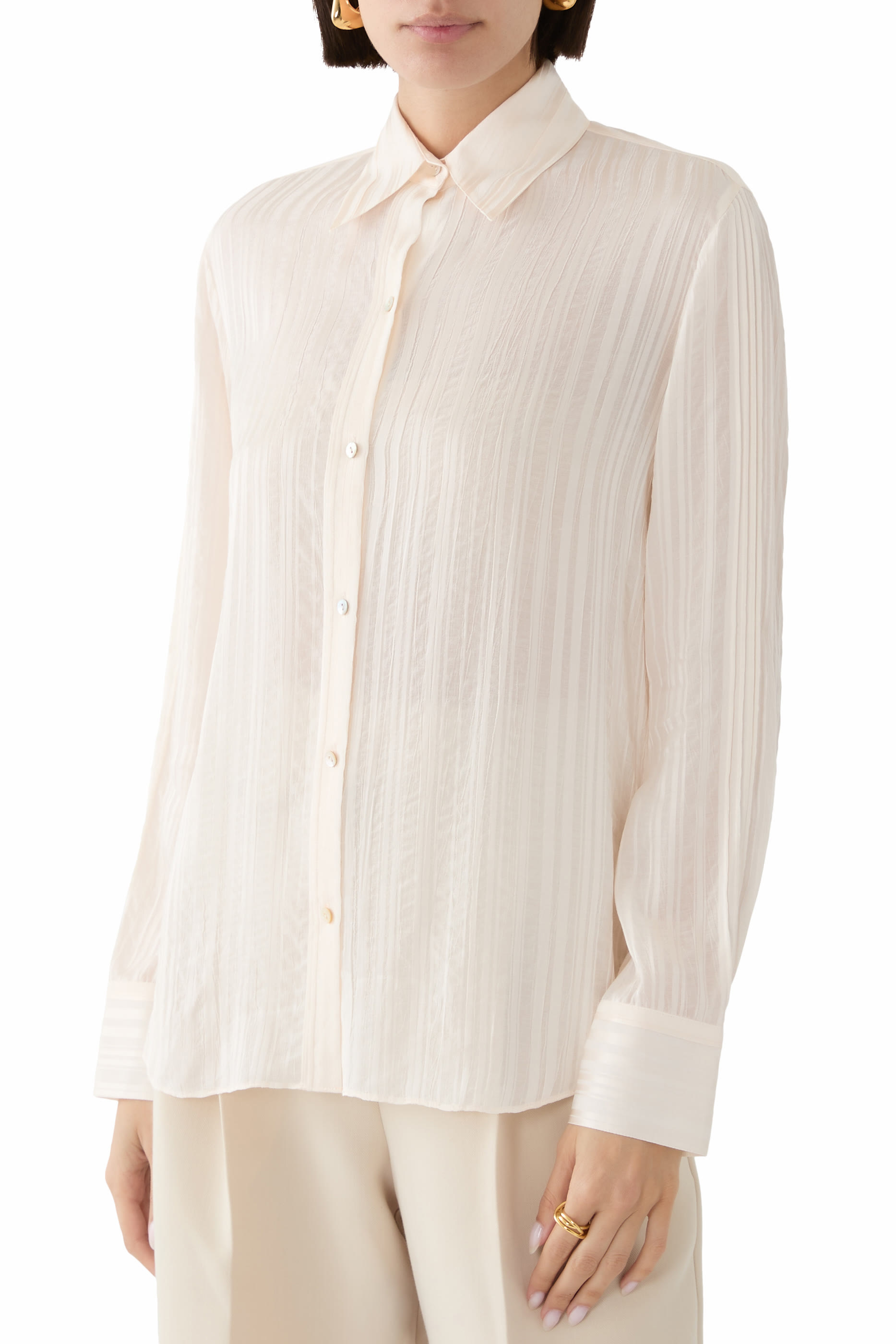 Sheer-Stripe Pintuck Blouse