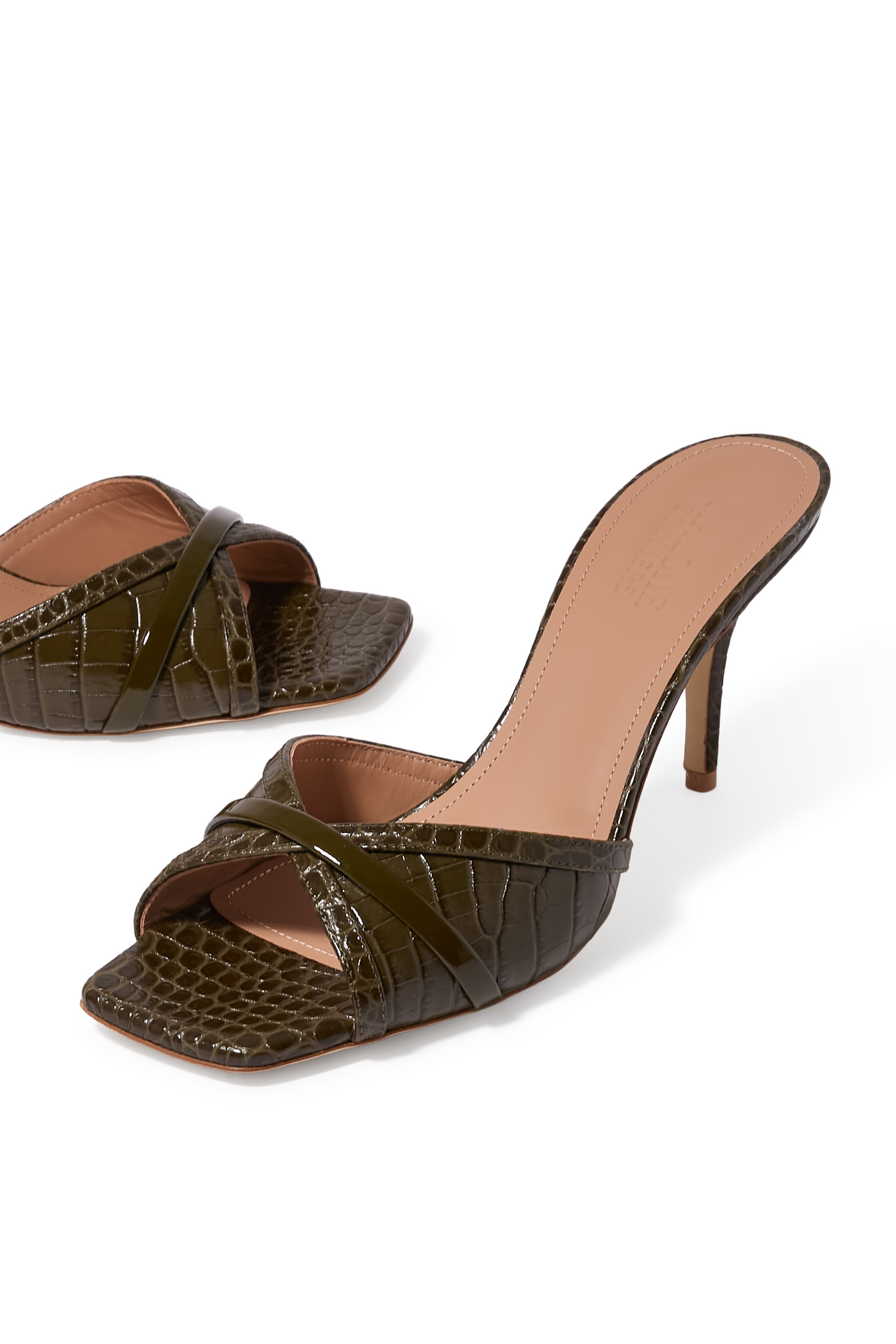  Perla Croc-Embossed 70 Leather Sandals 