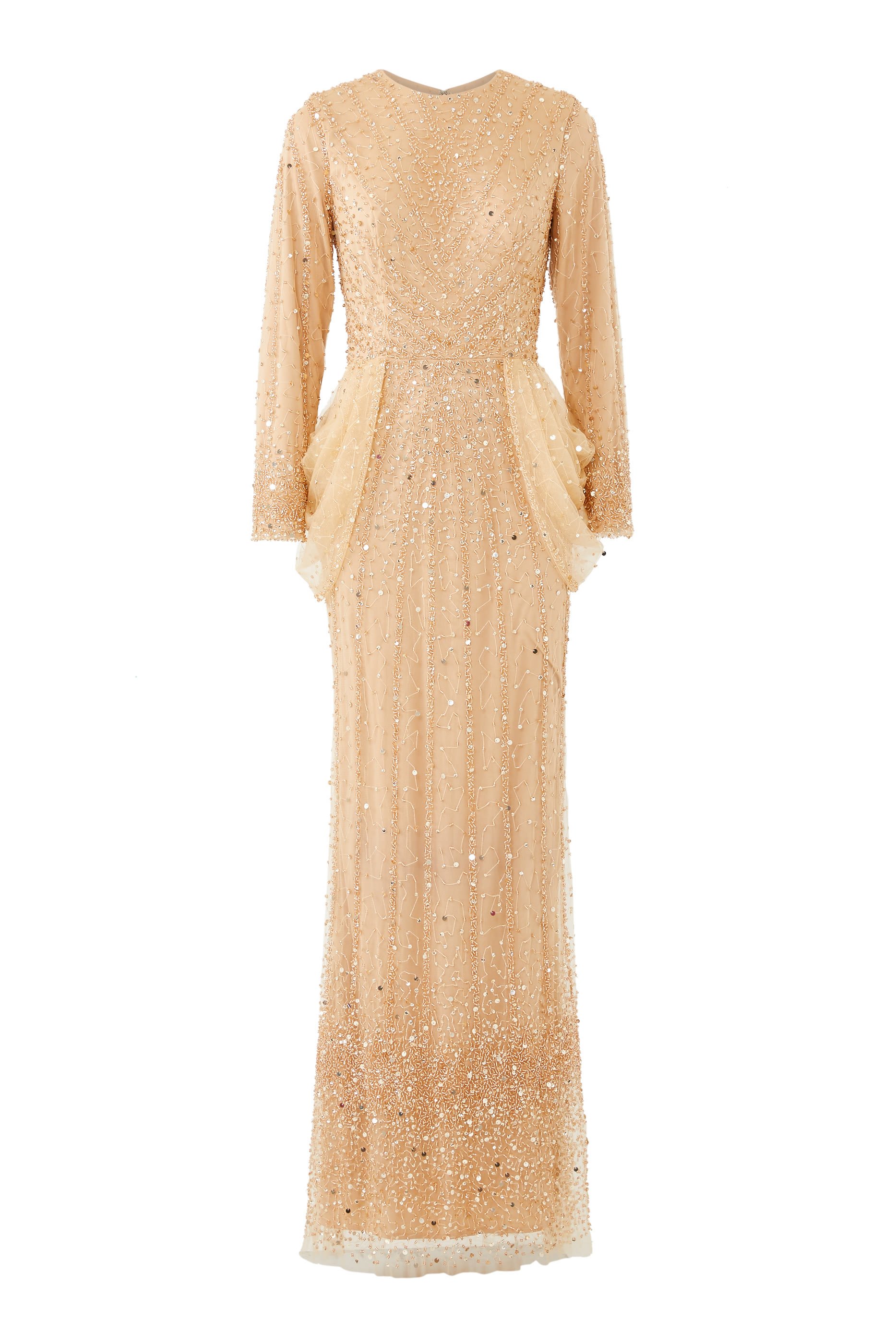 Sequin-Embellished Long Sleeves Gown