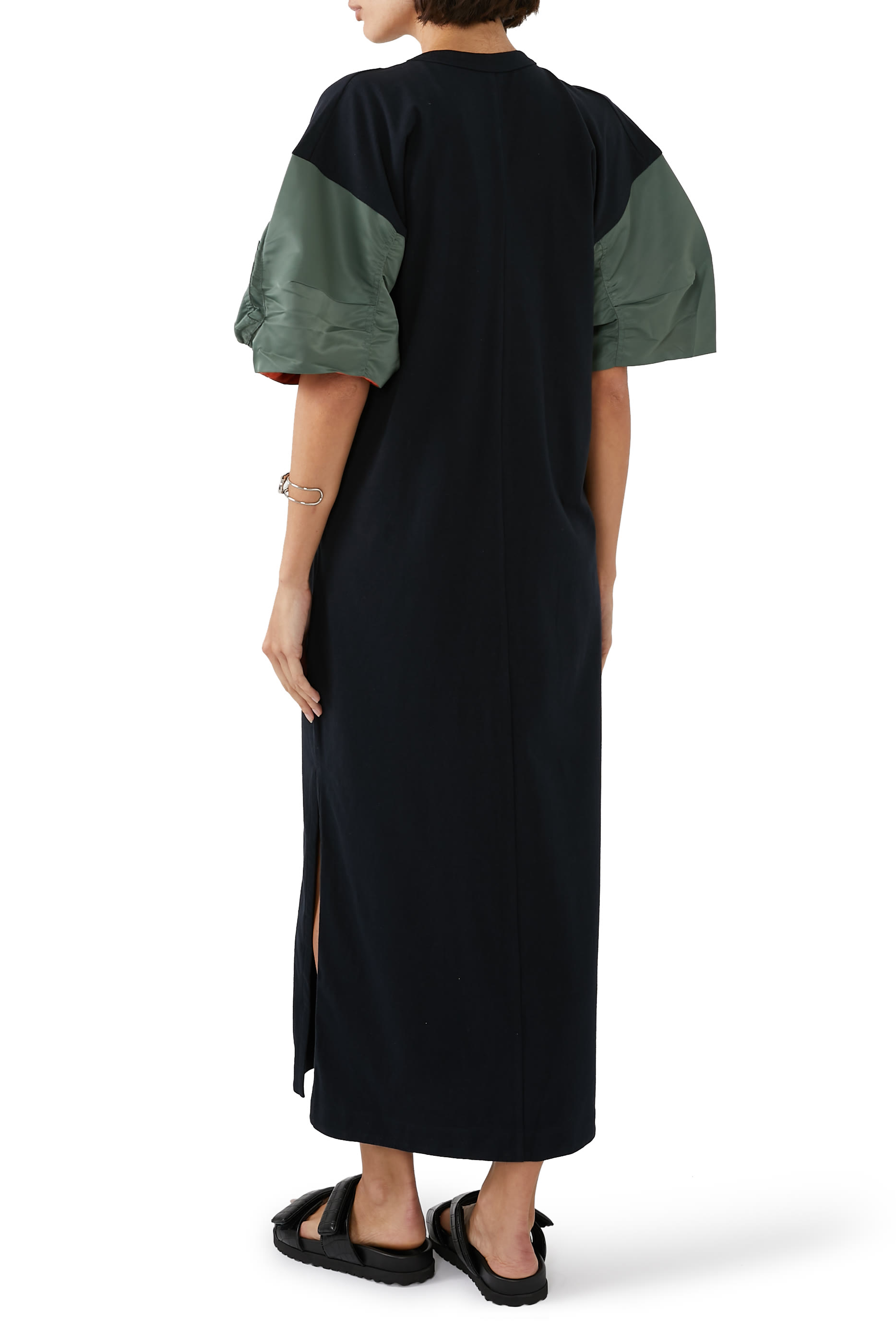 Nylon Twill X Cotton Jersey Dress