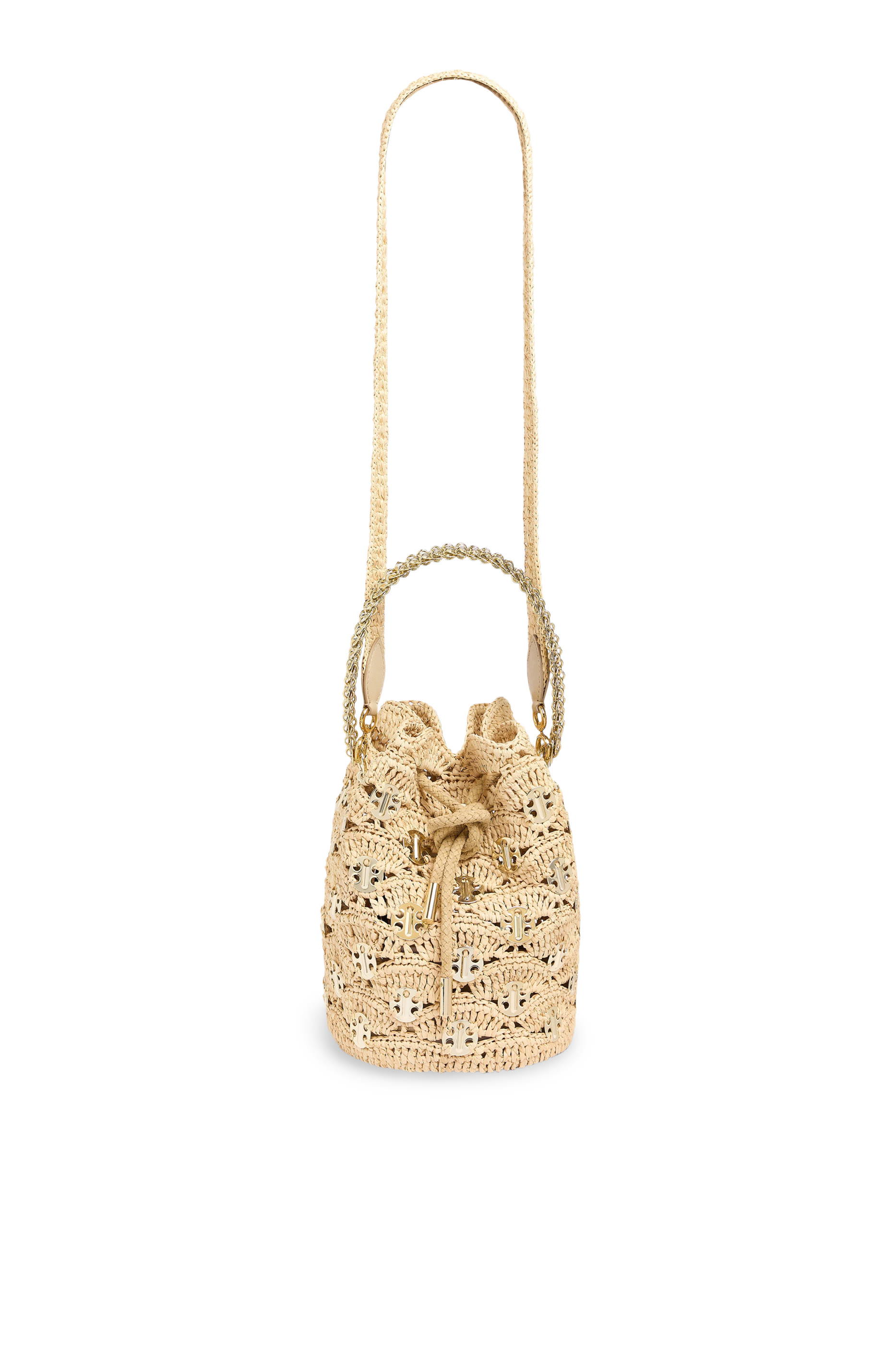 New Raphia Wave Bucket Bag With Signature 1969 Discs