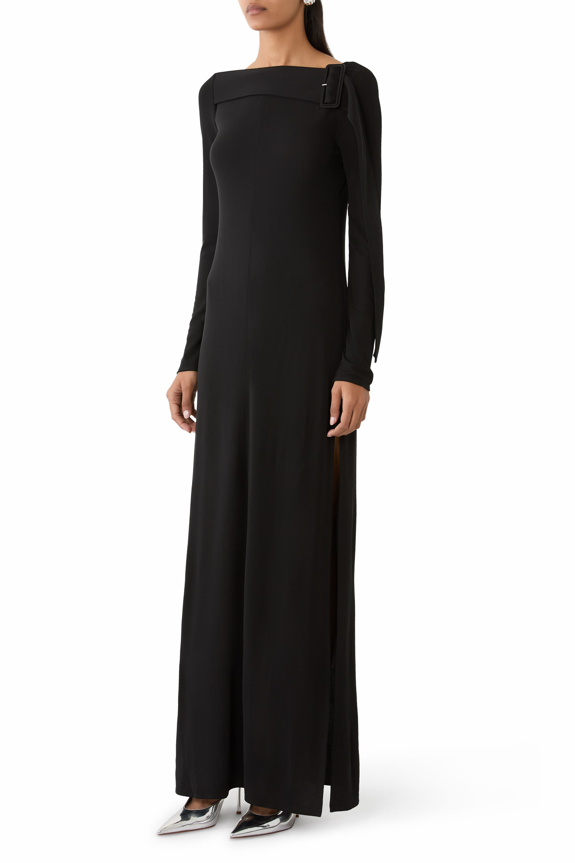  Buckle Jersey Long Dress 