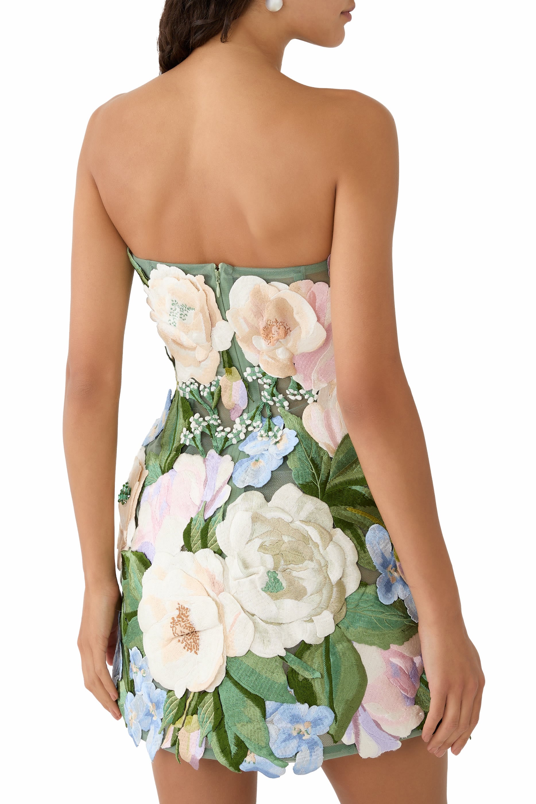 Roselle Floral Hand-Embroidered Bustier Mini Dress