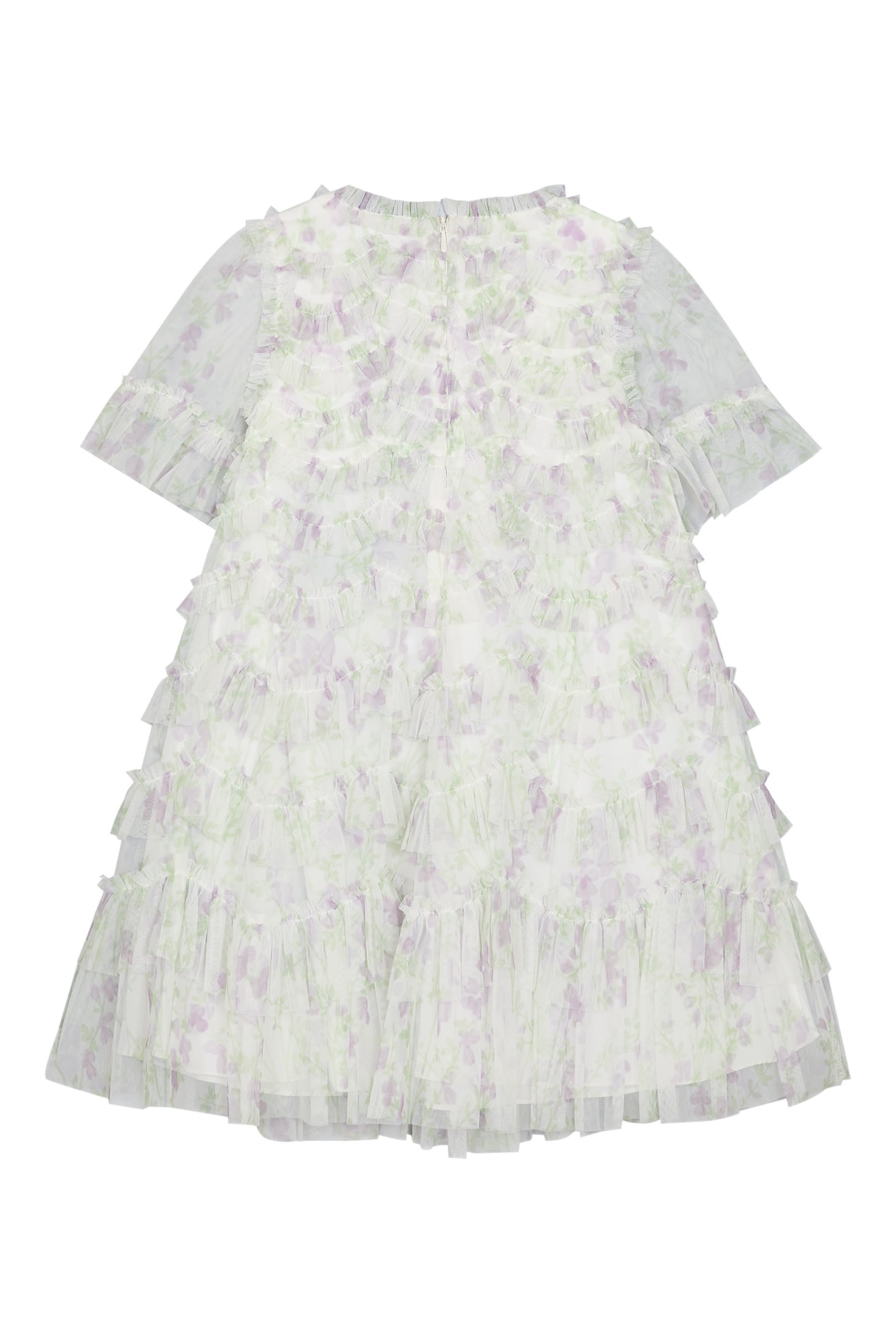 Kids Trailing Floral Scallop Ruffle Dress