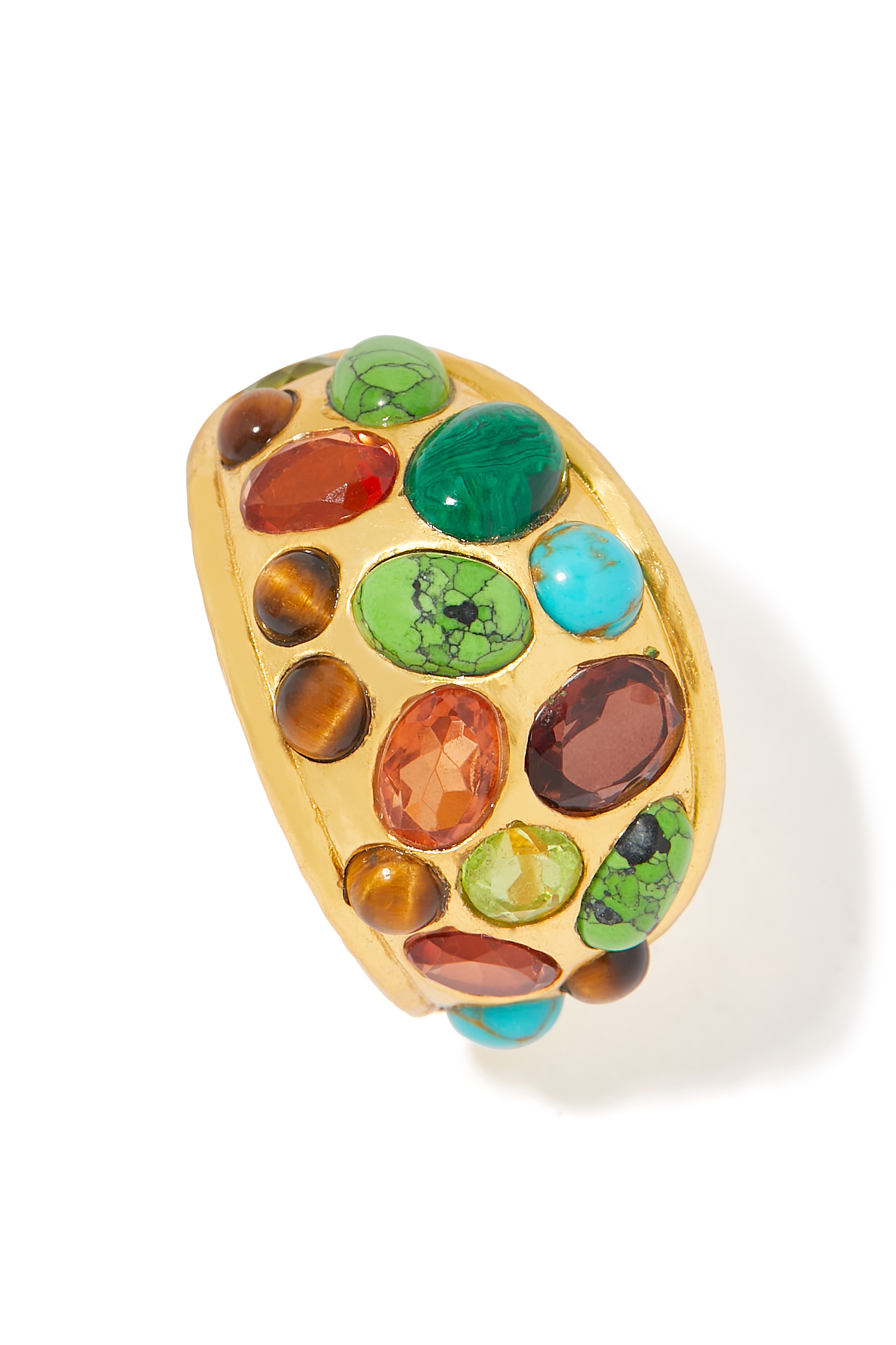 Alicia Earrings, 24k Yellow Gold-Plated Brass & Mixed Stones