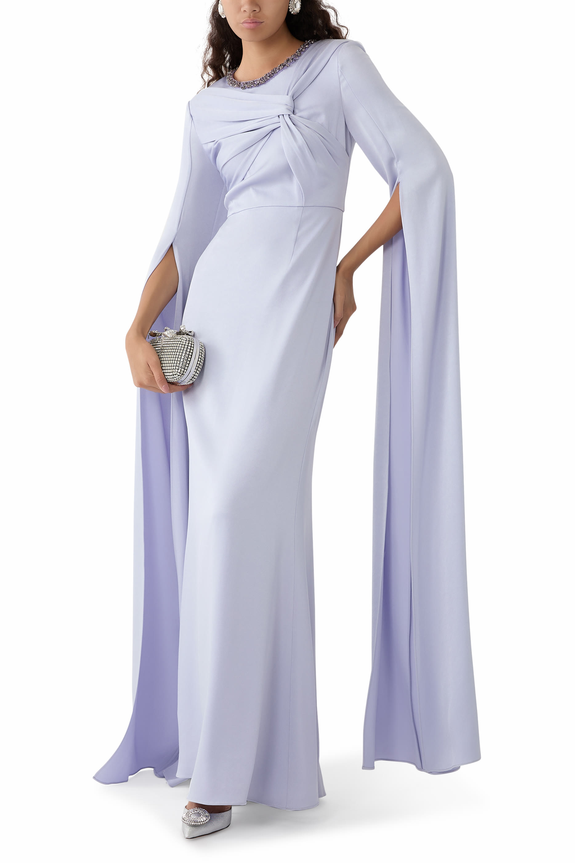 Cape Sleeve Embellished Gown