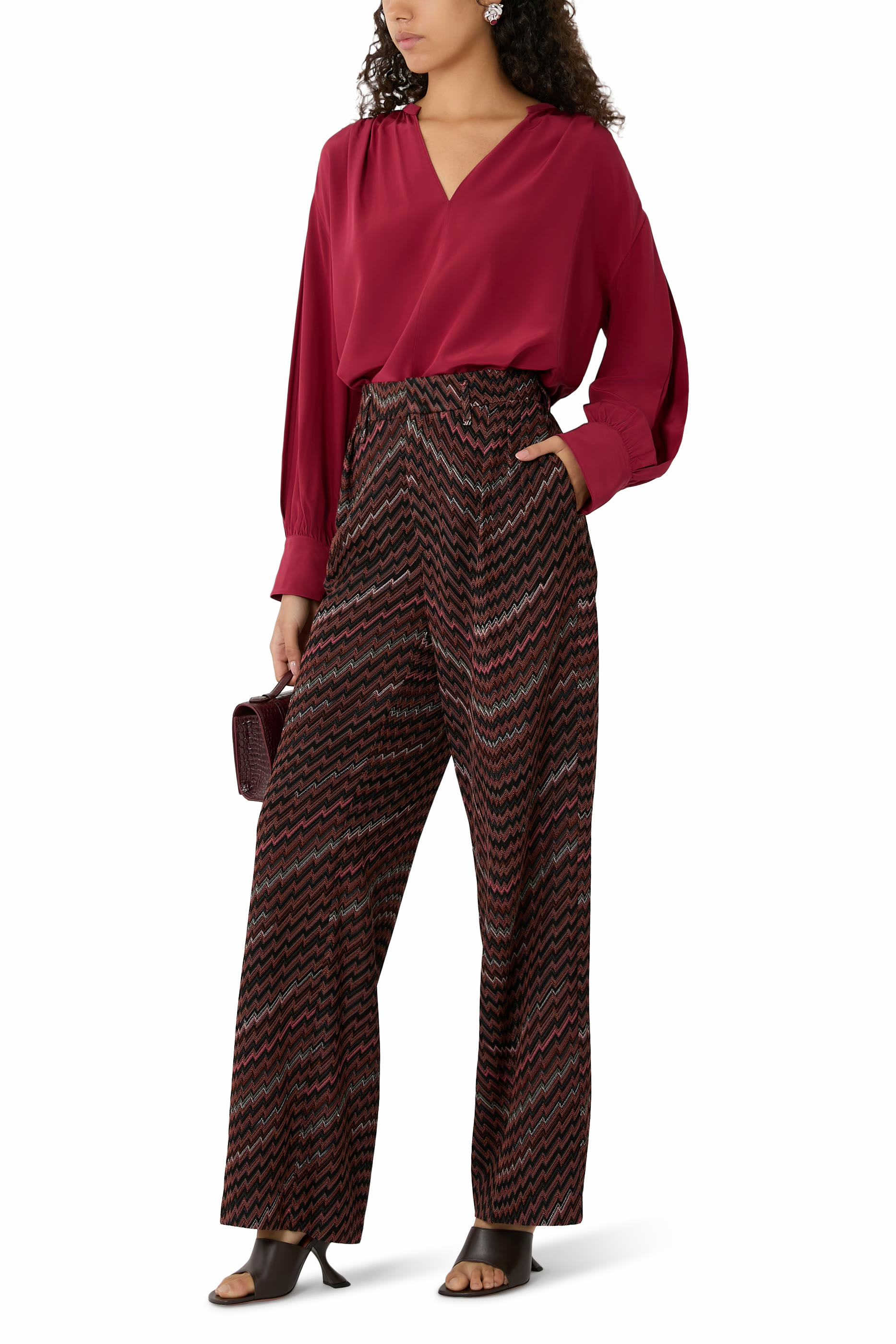Chevron Knit Wide-Leg Pants