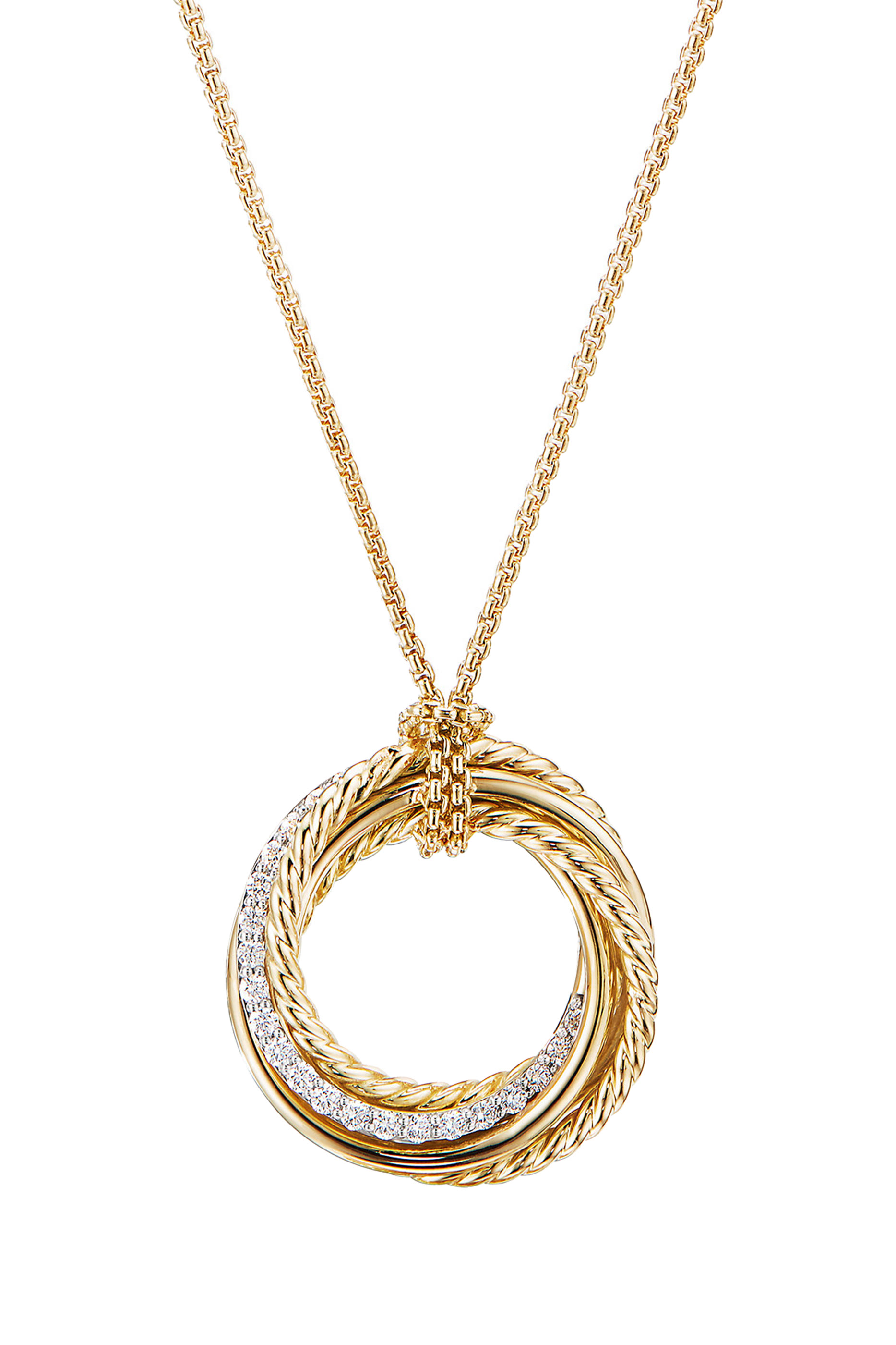 Crossover Pendant Necklace, 18k Yellow Gold & Diamonds