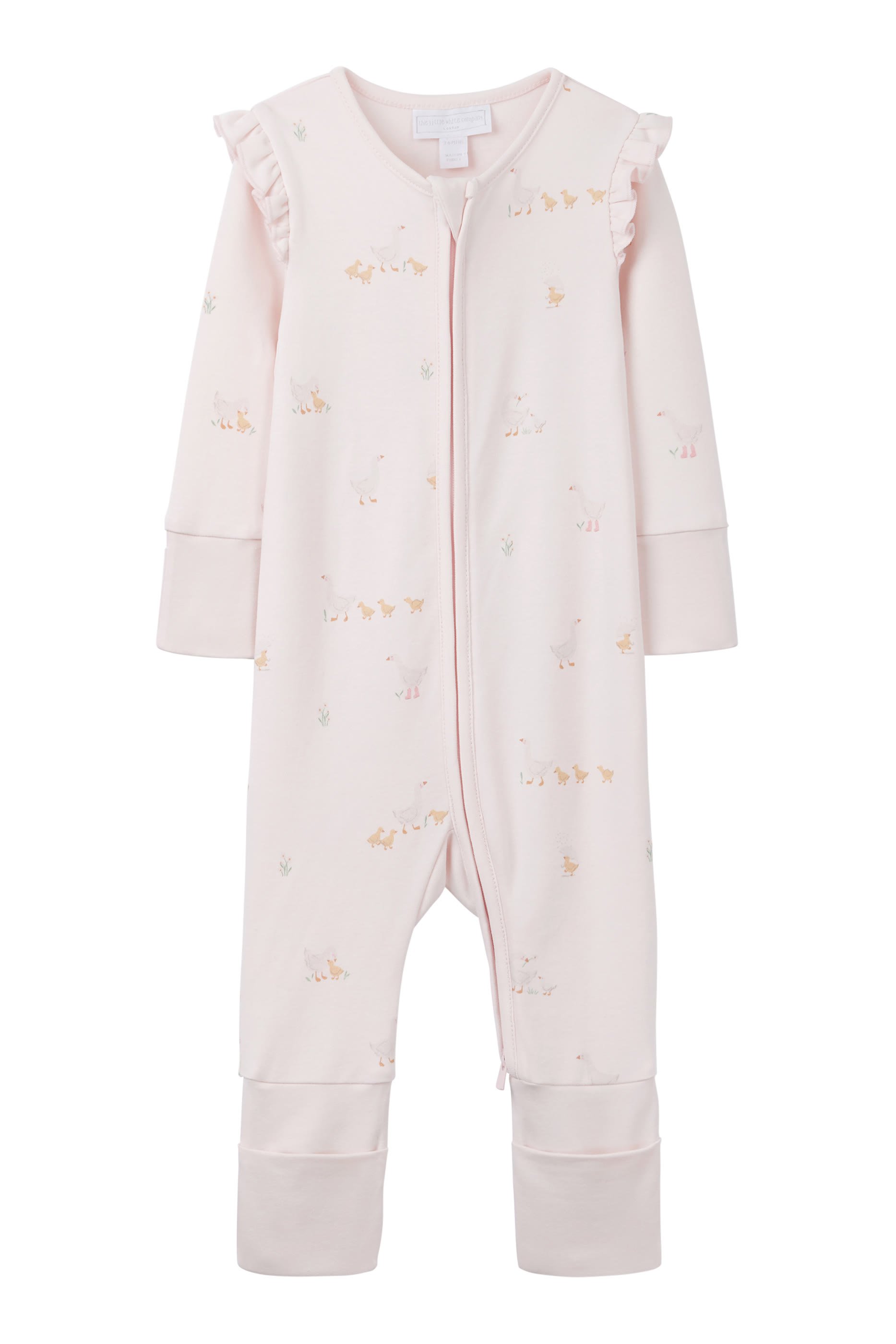 Kids Organic Cotton Puddle Ducks Frill Sleeve Zip Sleepsuit