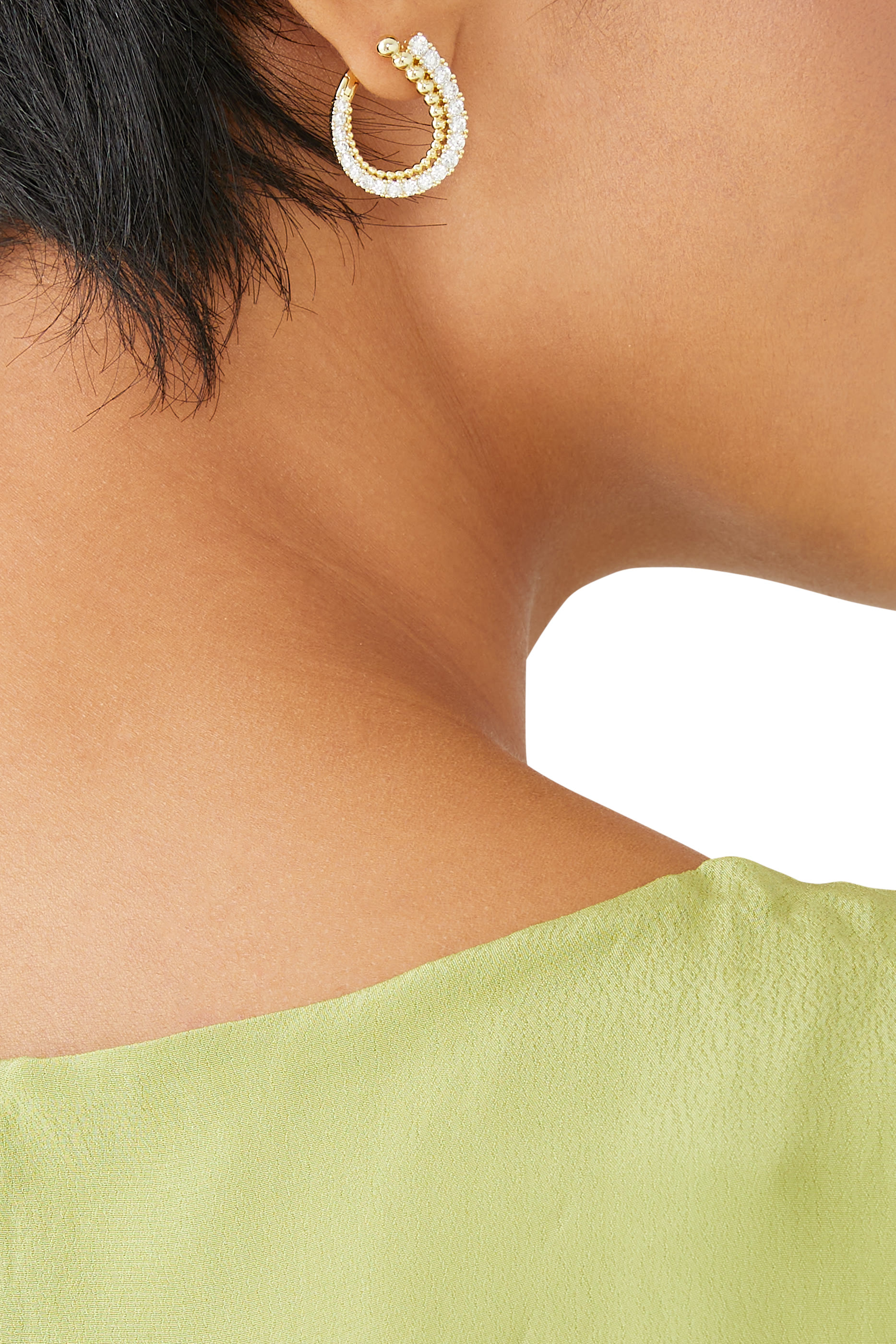 Round Ballstone Hoop Earrings,  Gold-Plated Brass & Cubic Zirconia