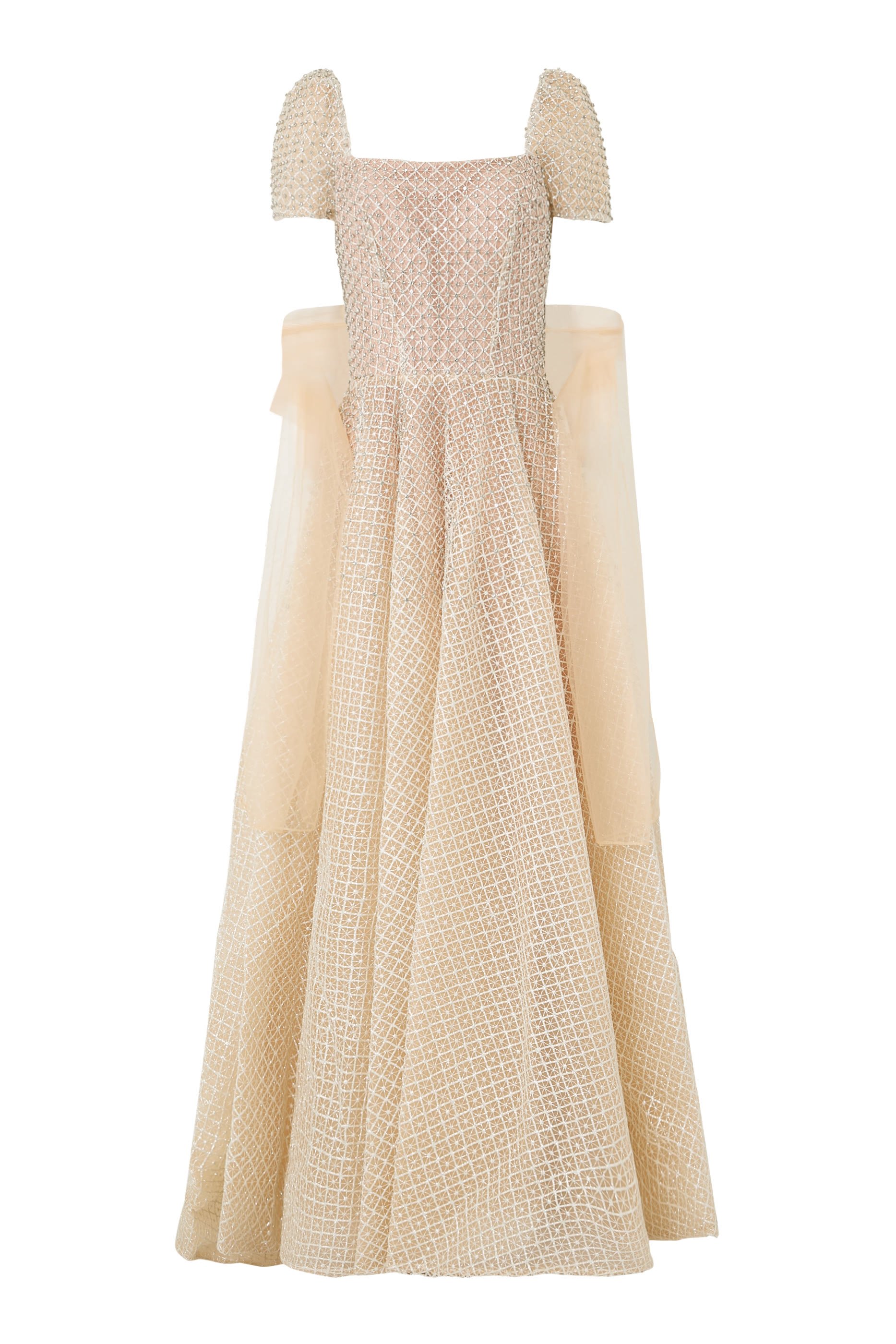 Pleated Short Sleeves Gown