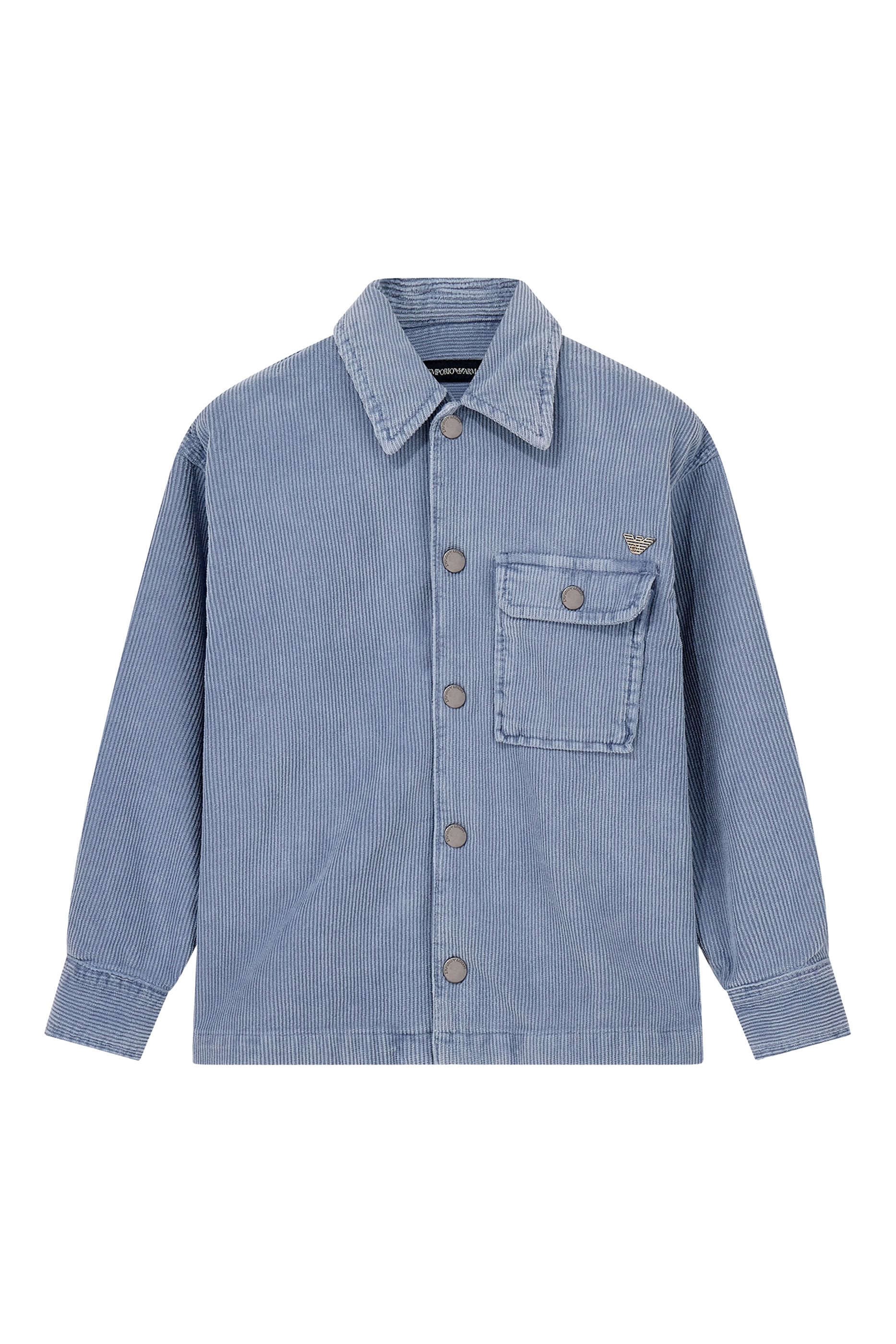 Kids Cotton Corduroy Shirt with Chest Pocket & Metal Buttons 