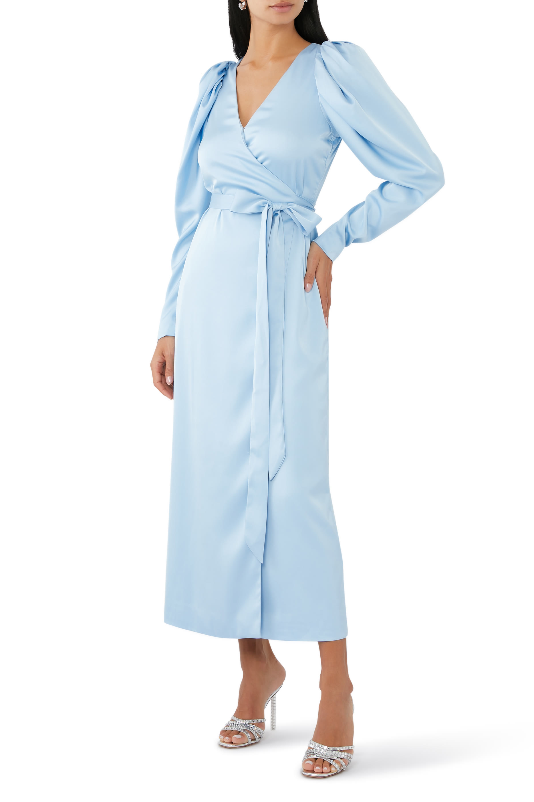 Satin Midi Wrap Dress