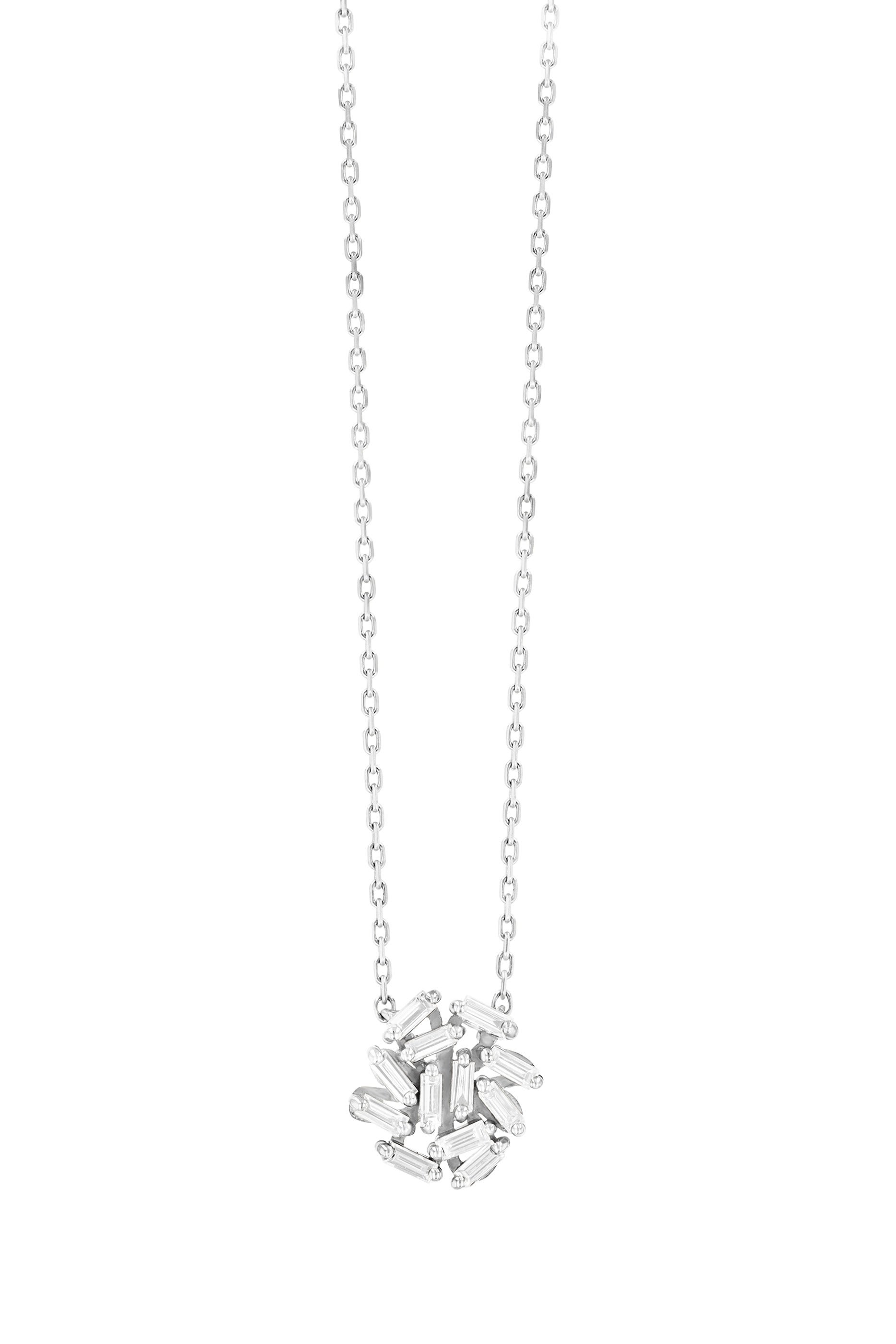 Classic Round Pendant Necklace, 18K White Gold & Diamonds